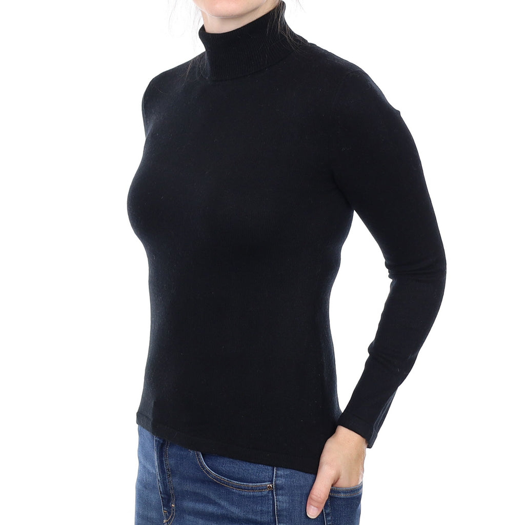 Black Slim Fit Cashmere Polo Neck Jumper Small