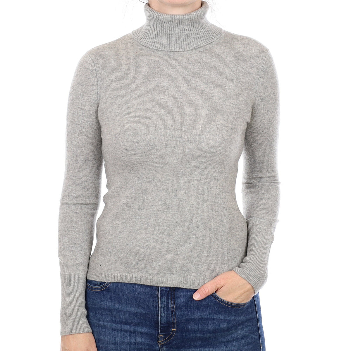 Smoke Grey Cashmere Polo Neck Jumper Small