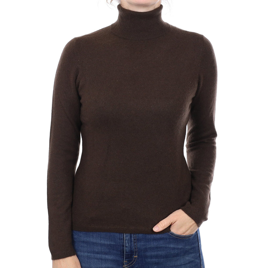 Chocolate Brown Cashmere Polo Neck Jumper Small