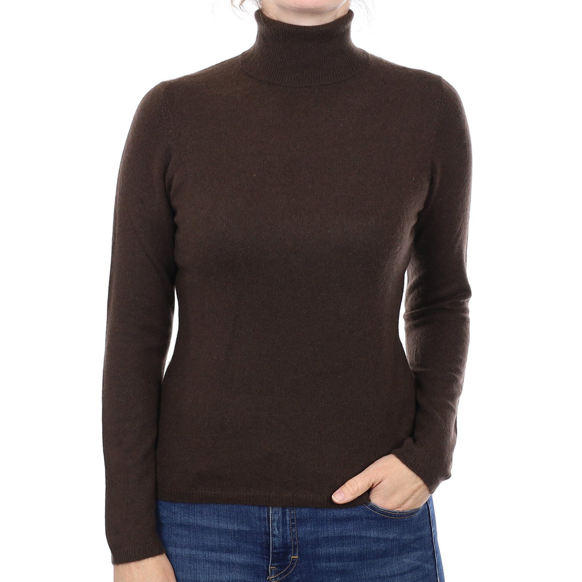 Chocolate Brown Cashmere Polo Neck Jumper Small
