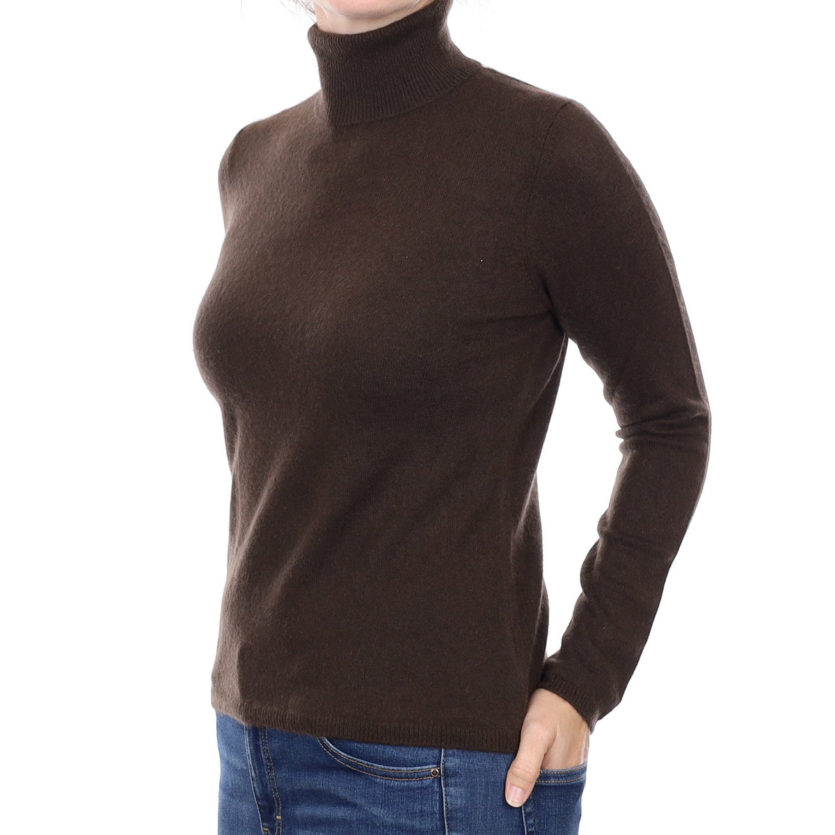 Chocolate Brown Cashmere Polo Neck Jumper Small