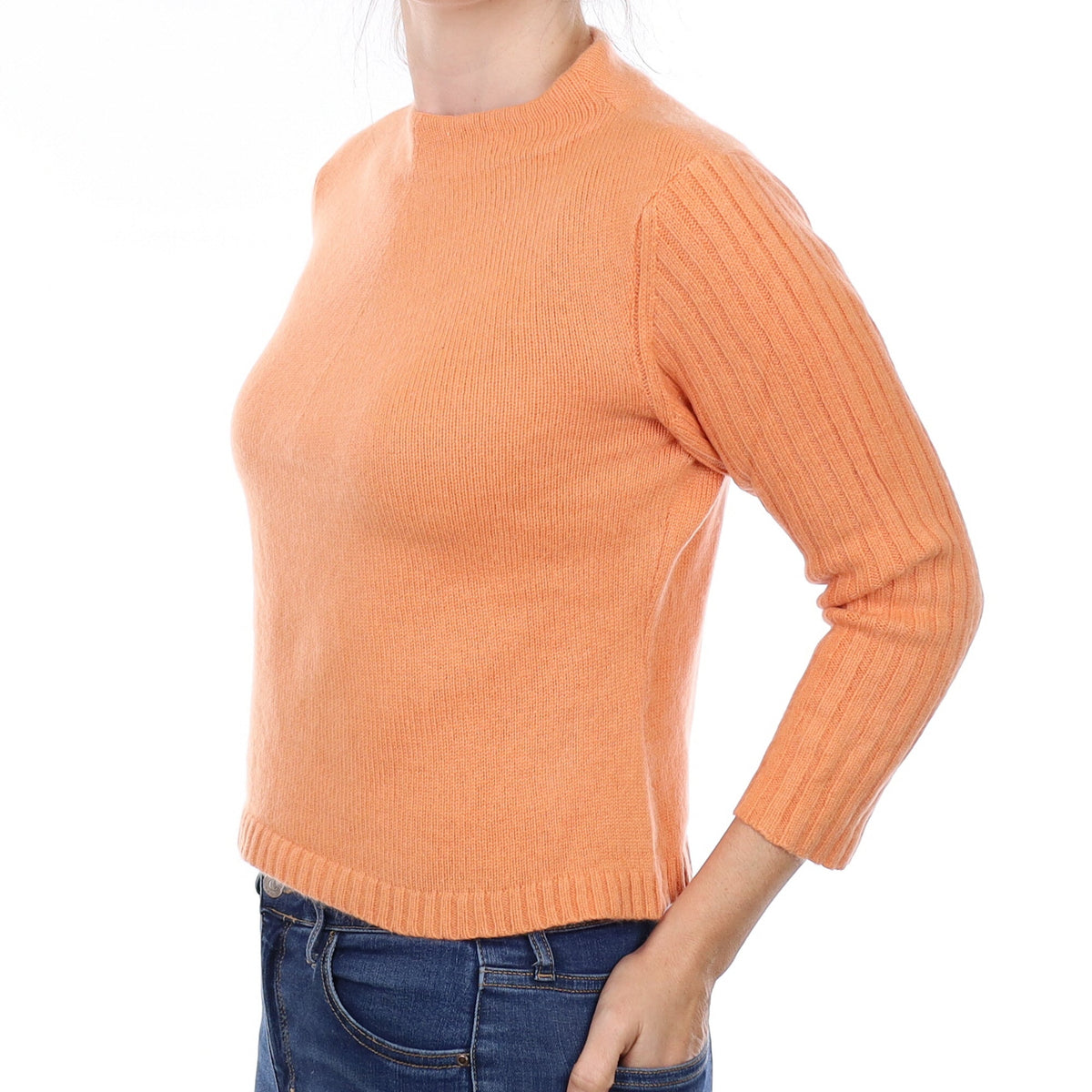 Peach Heavy Knit Cashmere Turtleneck Jumper Small
