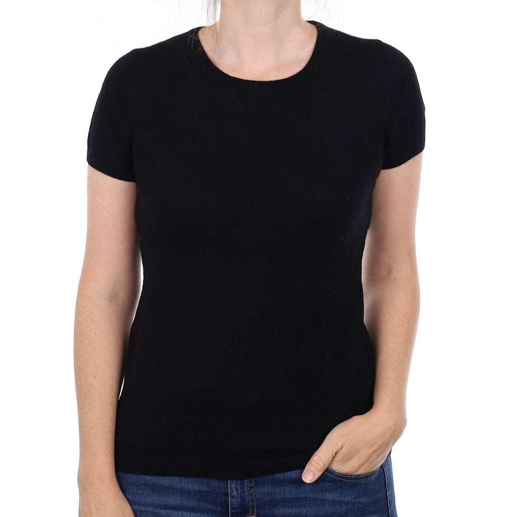 Black Cashmere Short Sleeve Crew Neck Jumper Small