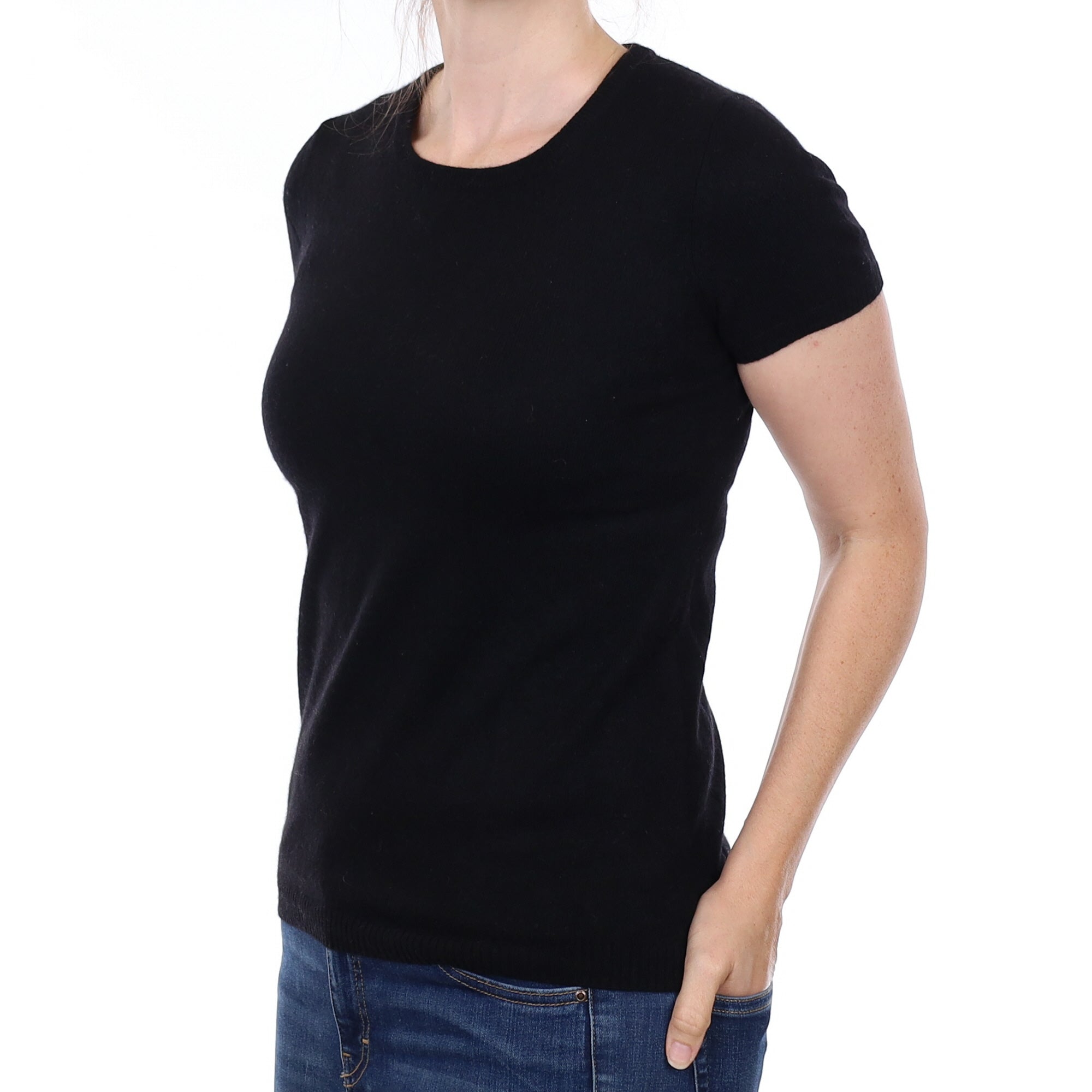 Black Cashmere Short Sleeve Crew Neck Jumper Small