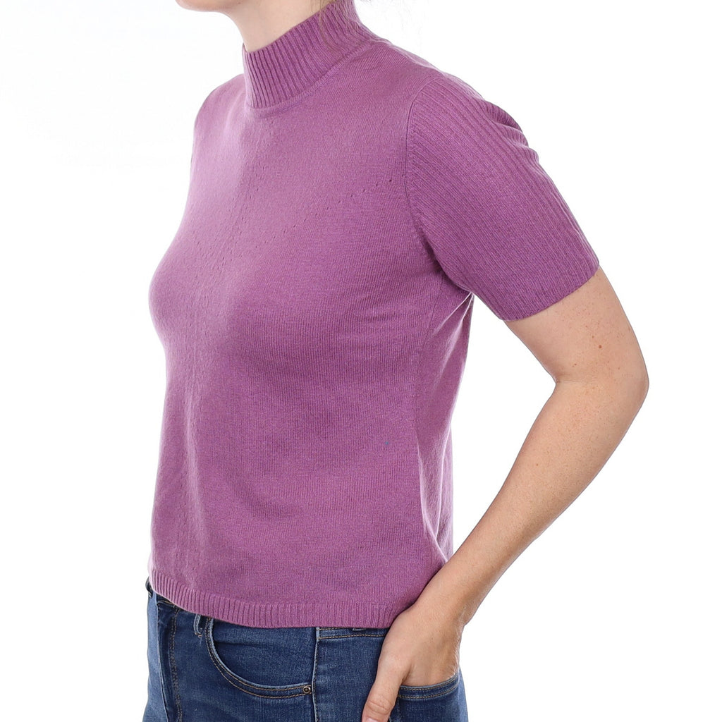 Wisteria Purple Cashmere Short Sleeve Turtleneck Jumper Small