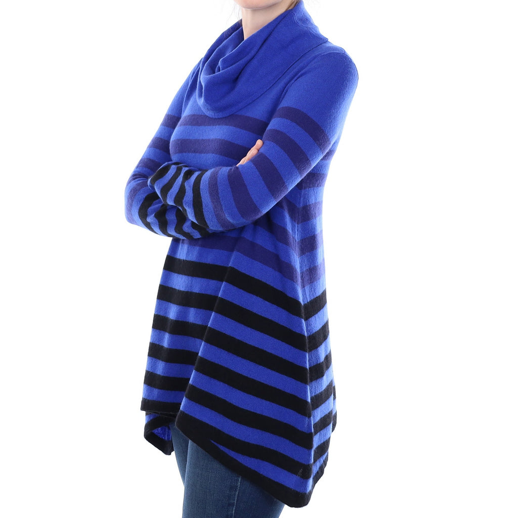 Electric Blue Striped Cashmere A-Line Cowl Neck Jumper Small