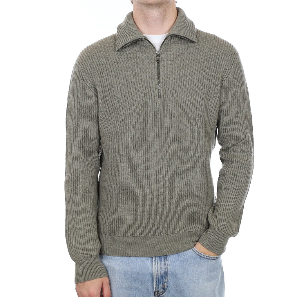 Men's Brand New Scottish Soft Pine Chunky Rib Cashmere 1/4 Zip Jumper Medium