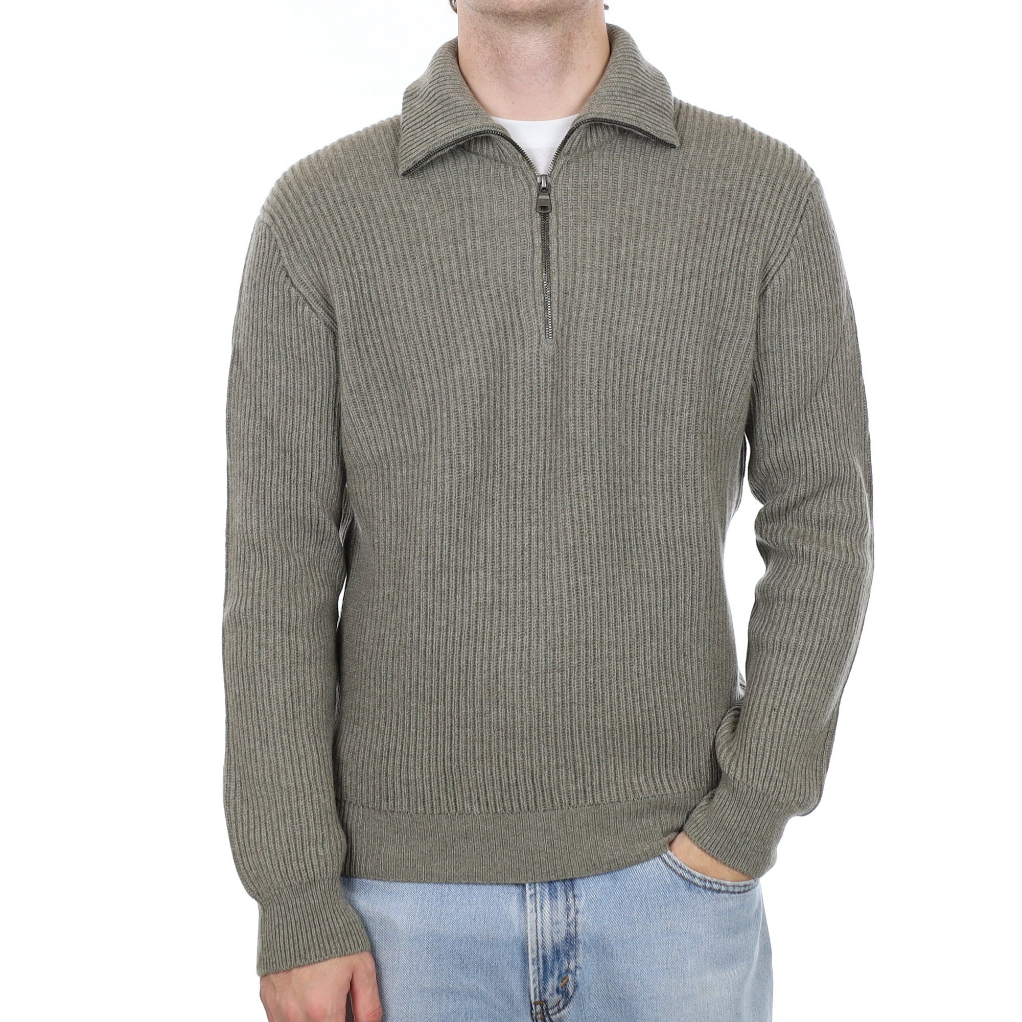 Men's Brand New Scottish Soft Pine Chunky Rib Cashmere 1/4 Zip Jumper Medium