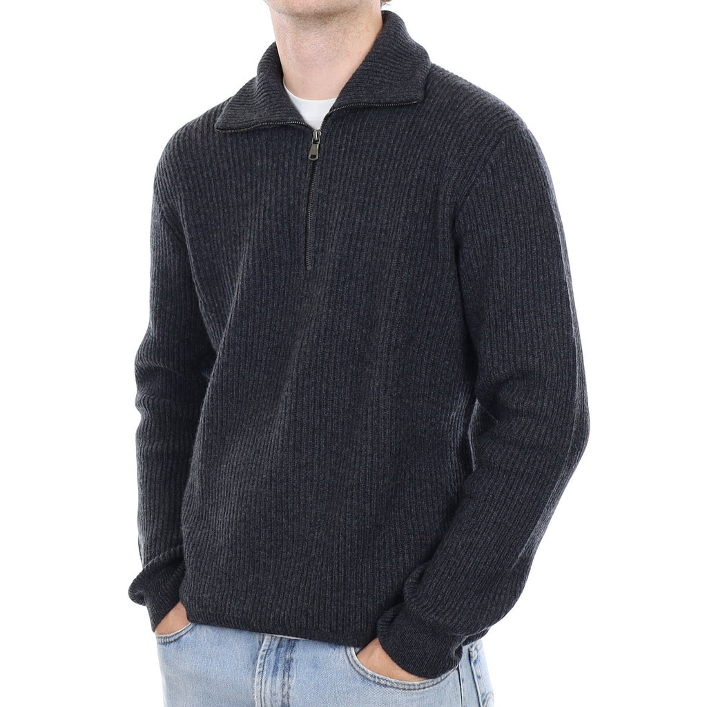 Men's Brand New Scottish Charcoal Chunky Rib Cashmere 1/4 Zip Jumper Large