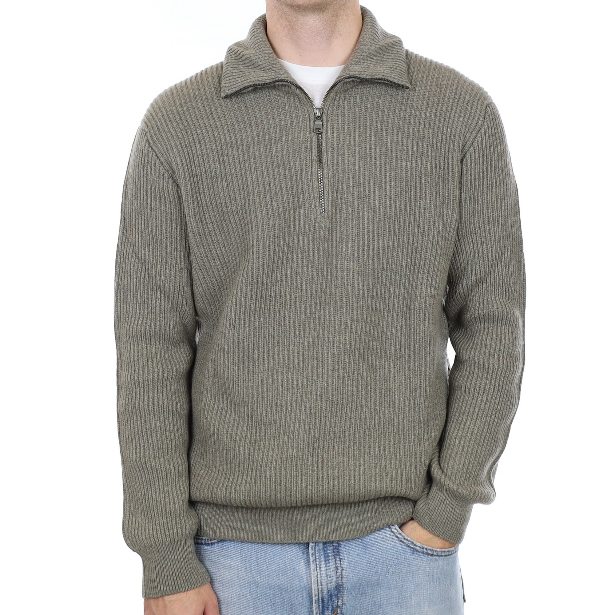 Men's Brand New Scottish Soft Pine Rib Chunky Cashmere 1/4 Zip Jumper Large