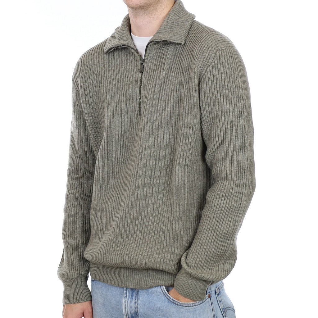 Men's Brand New Scottish Soft Pine Rib Chunky Cashmere 1/4 Zip Jumper Large