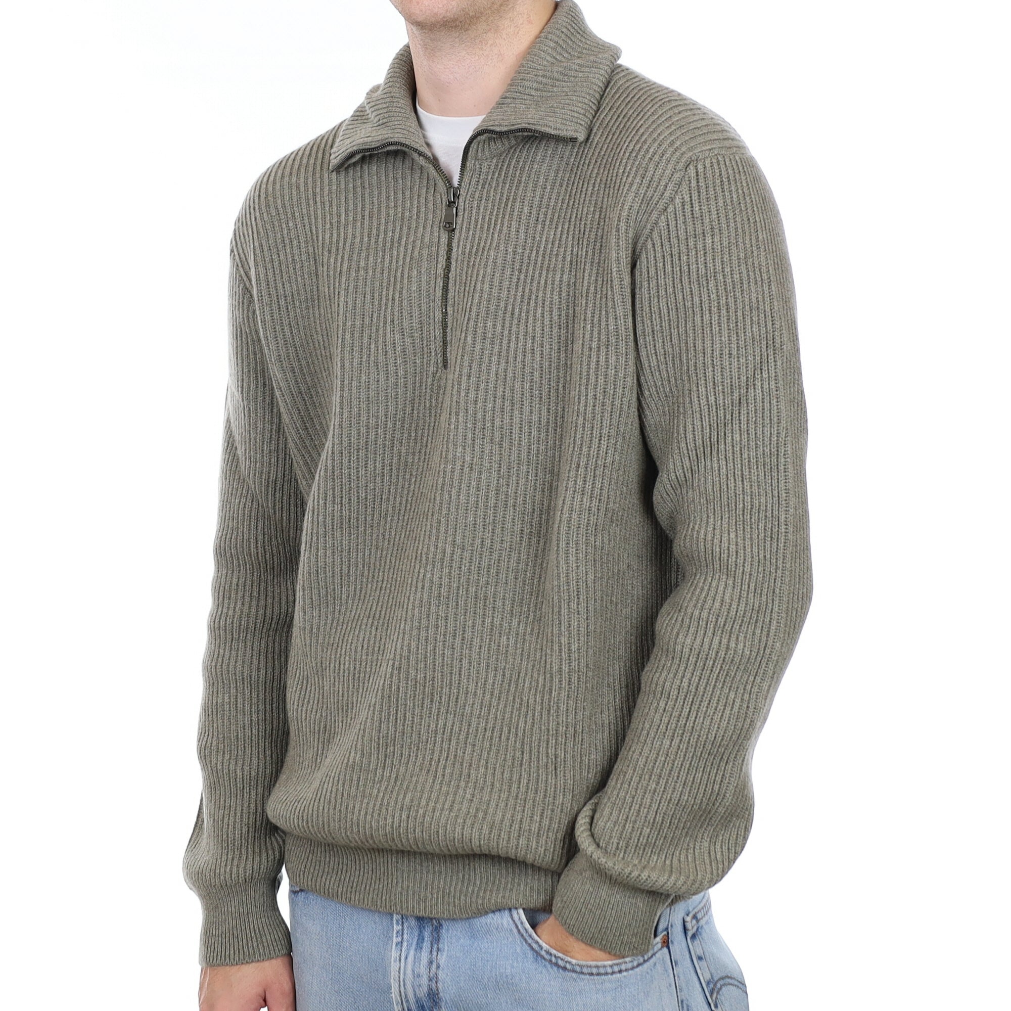 Men's Brand New Scottish Soft Pine Rib Chunky Cashmere 1/4 Zip Jumper Large