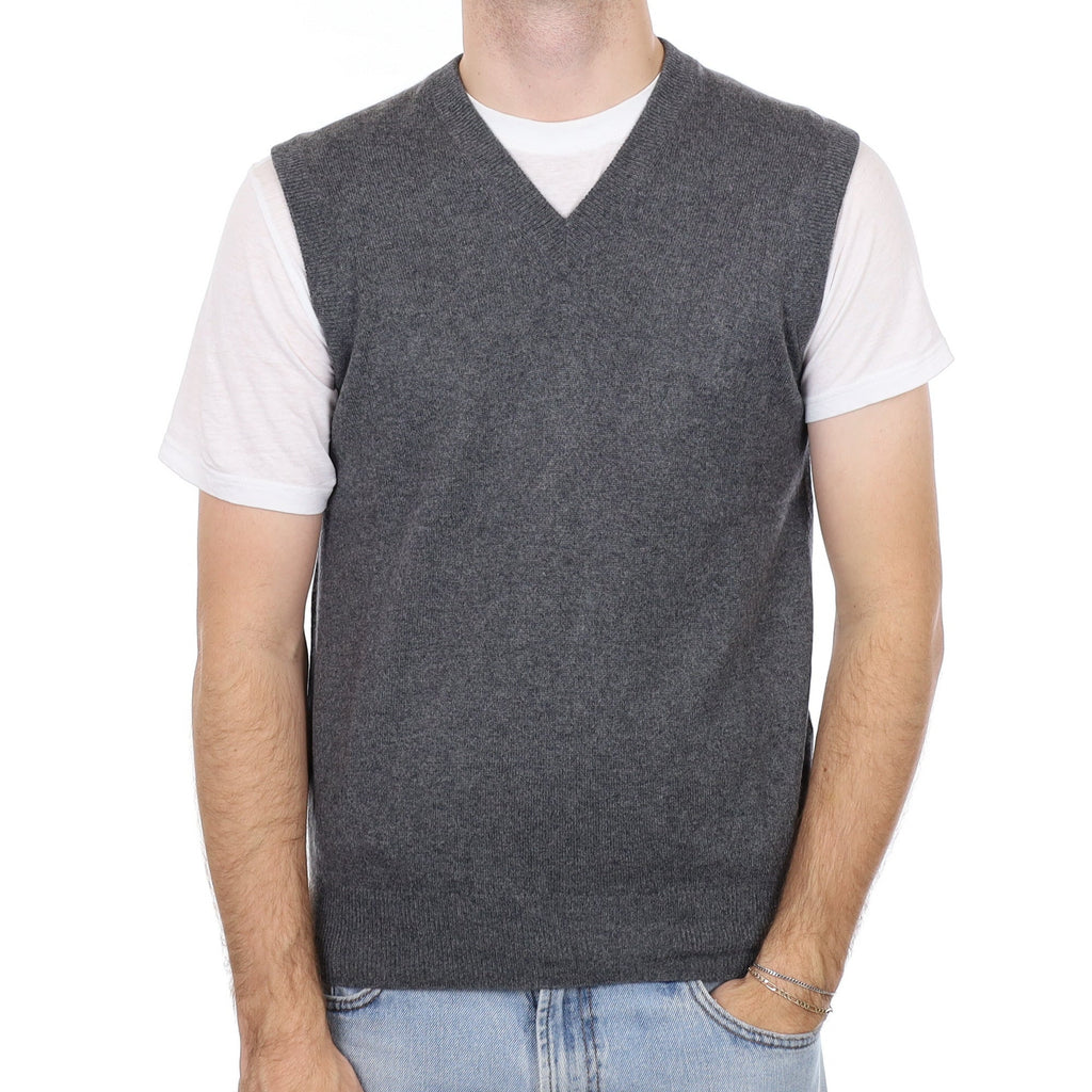 Men's Slate Grey Cashmere V Neck Tank Top Medium