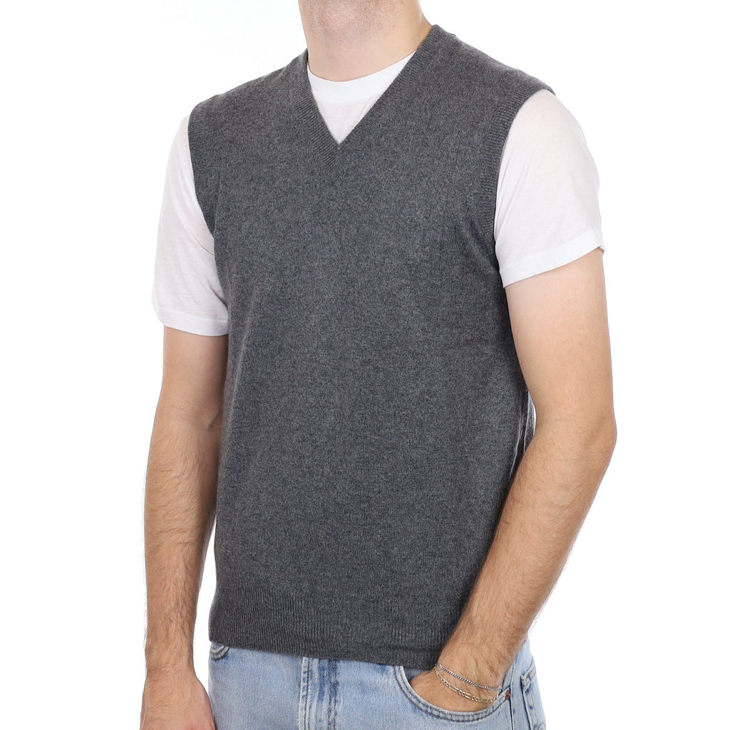 Men's Slate Grey Cashmere V Neck Tank Top Medium