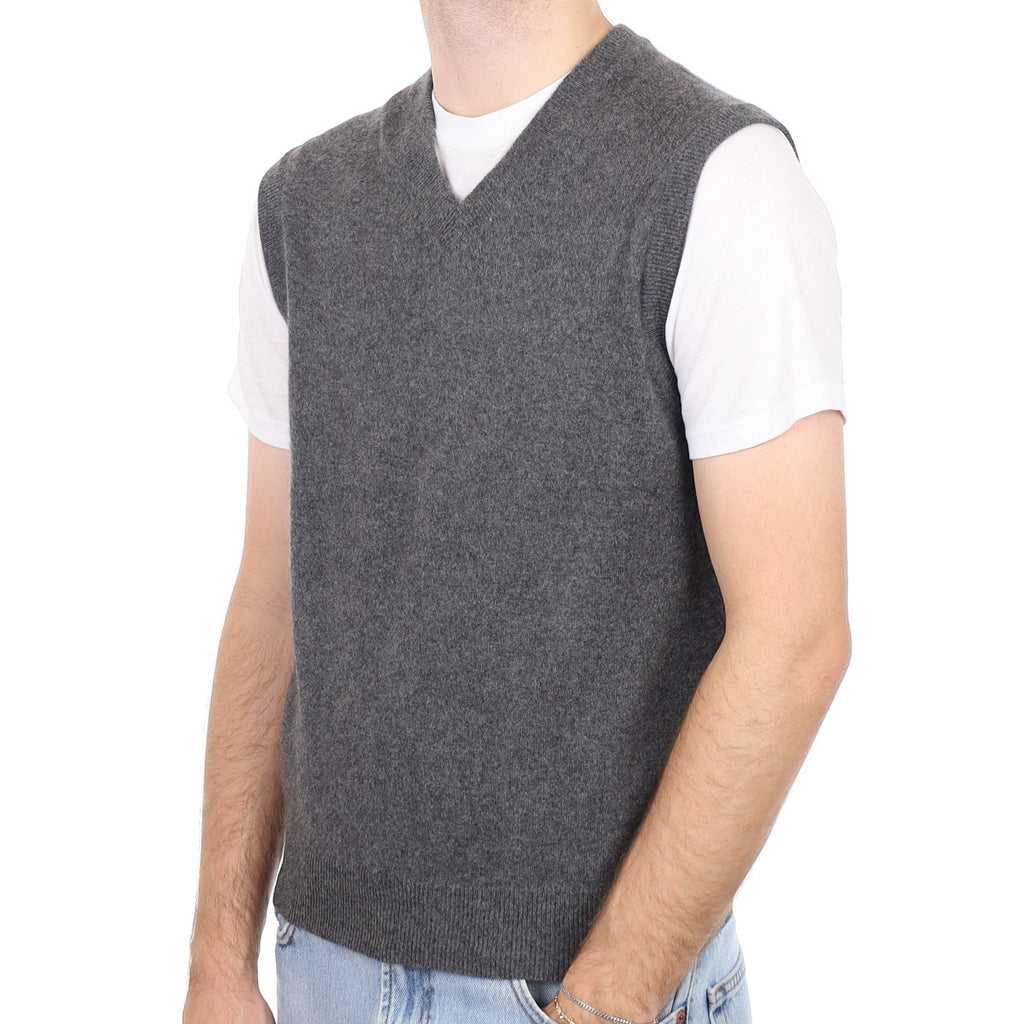 Men's Granite Grey Cashmere V Neck Tank Top Medium