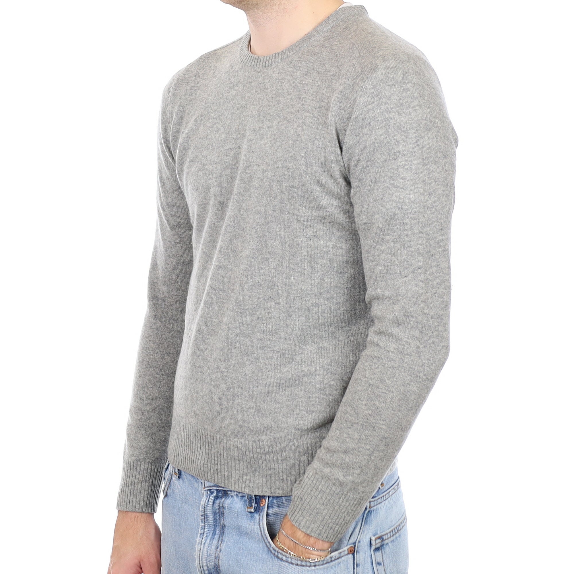 Men's Smoke Grey Cashmere Crew Neck Jumper Medium