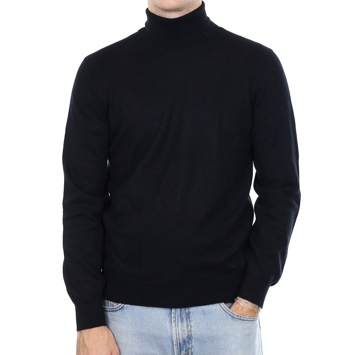 Men's Black Cashmere Polo Neck Jumper Medium