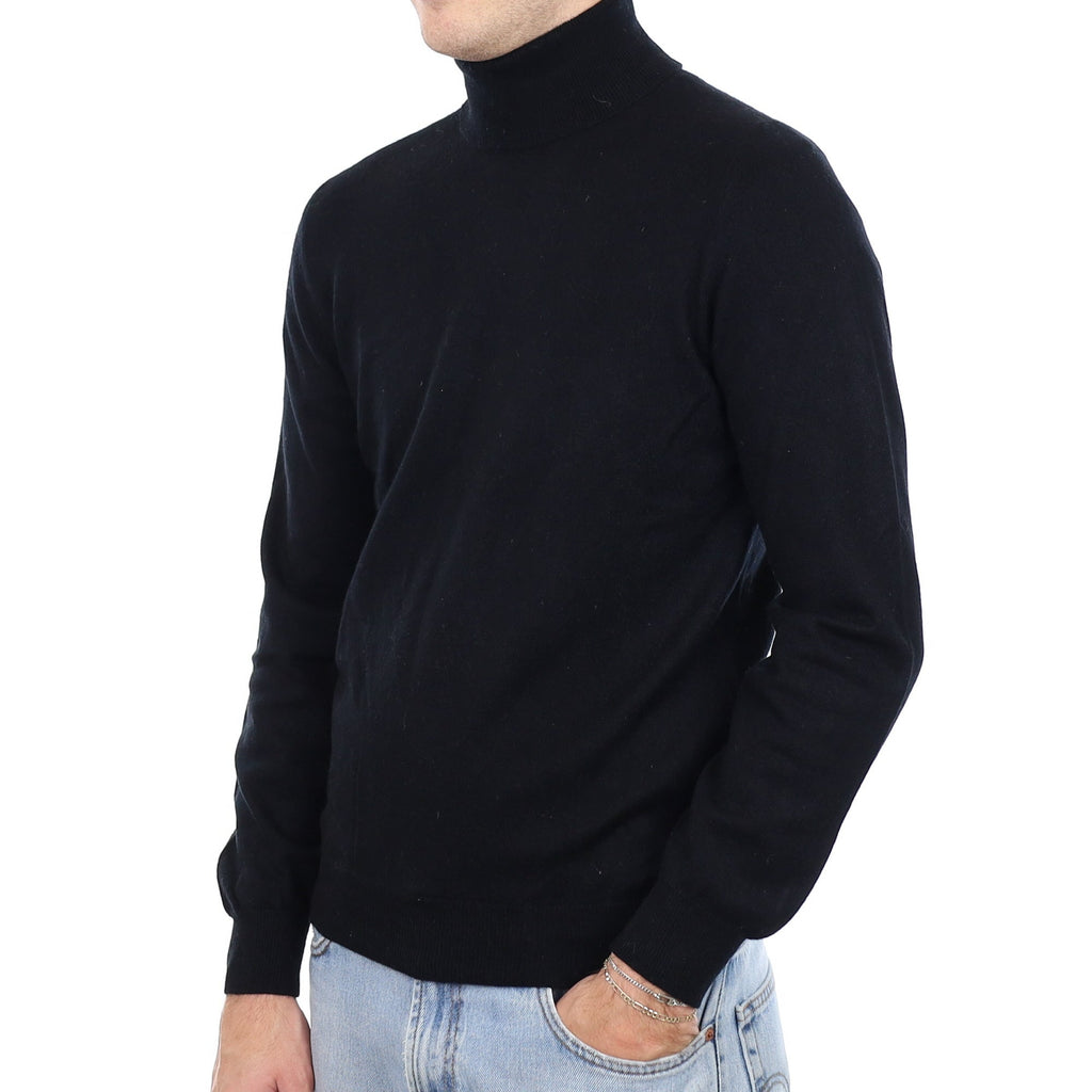Men's Black Cashmere Polo Neck Jumper Medium