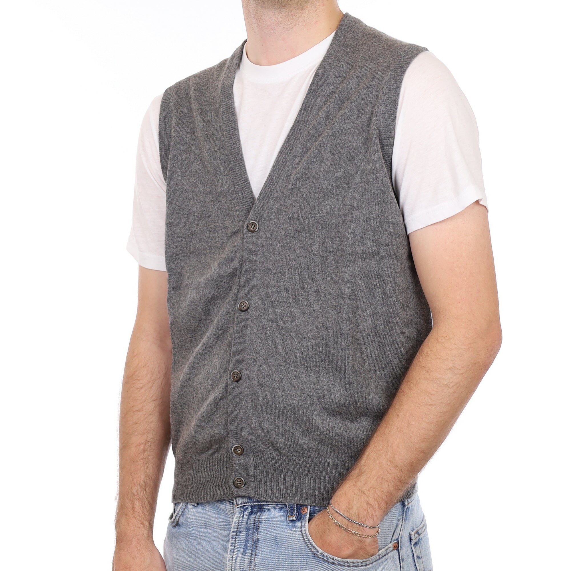 Men's Slate Grey Cashmere V Neck Waistcoat Medium