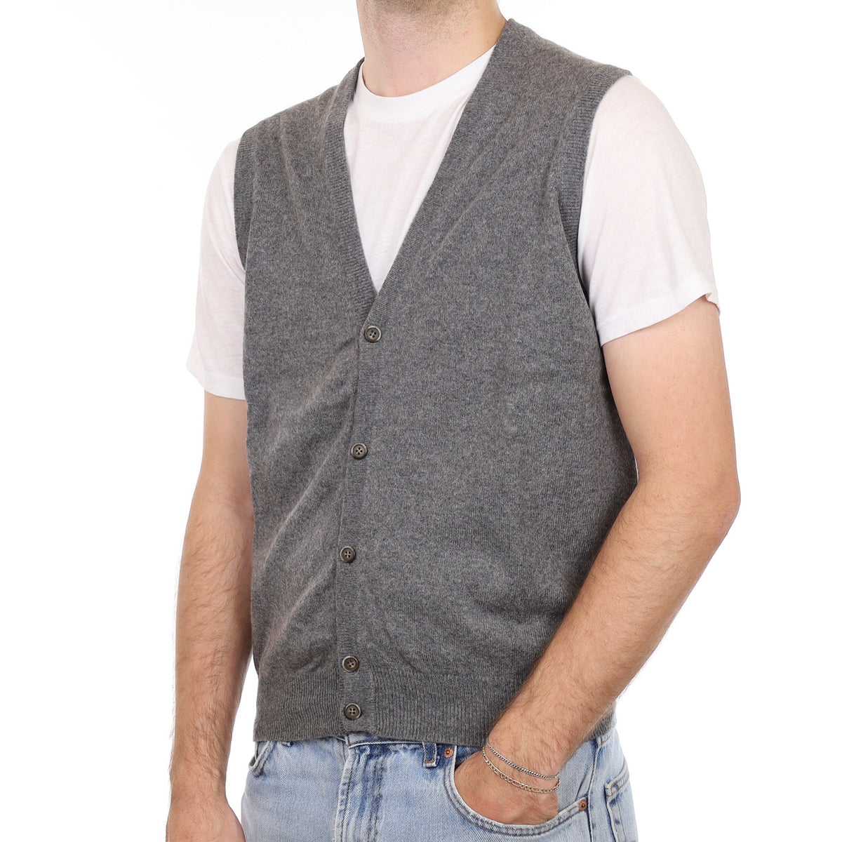 Men's Slate Grey Cashmere V Neck Waistcoat Medium
