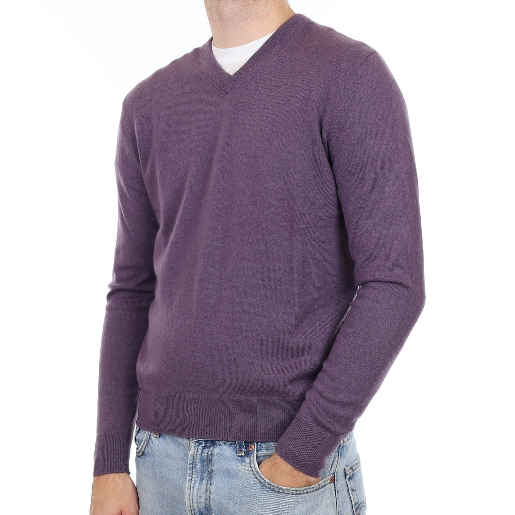 Men's Slate Purple Cashmere V Neck Jumper Large