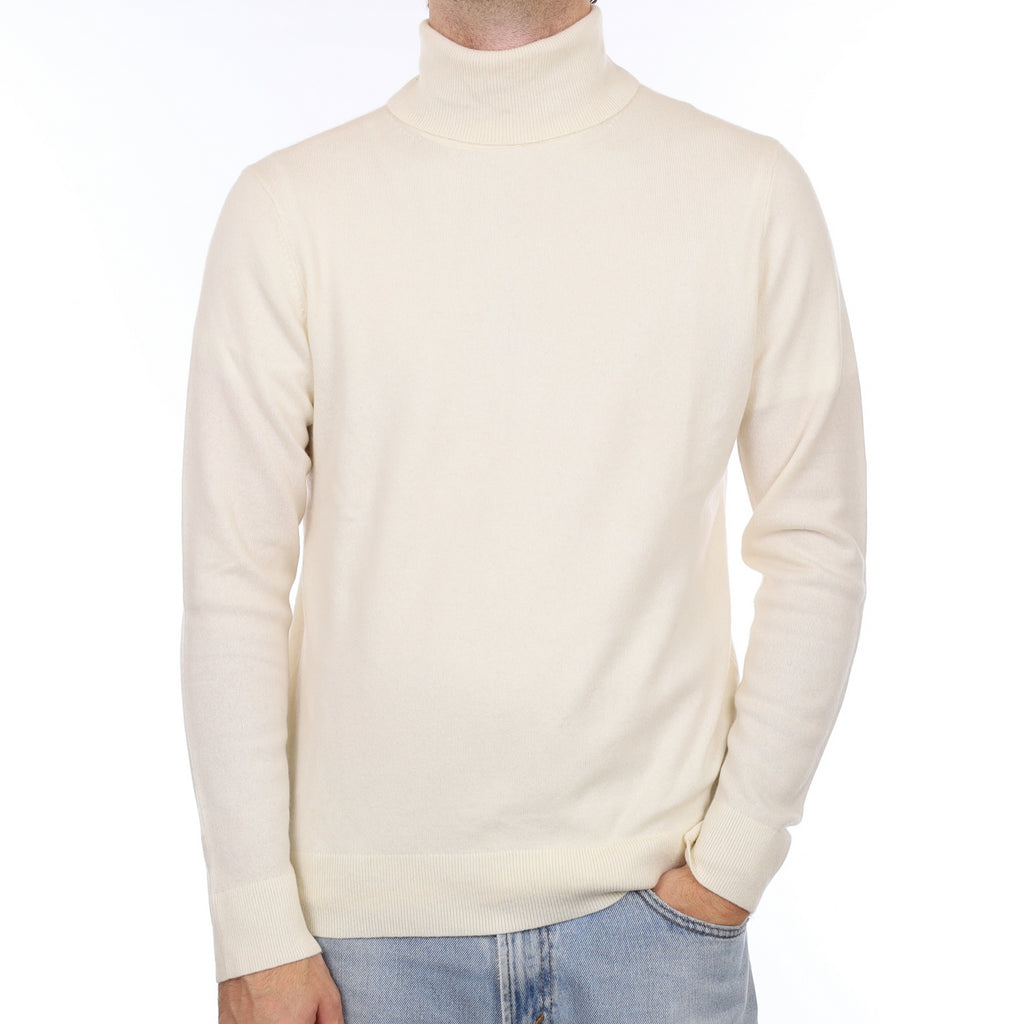 Men's Cream Cashmere Polo Neck Jumper Large/Tall