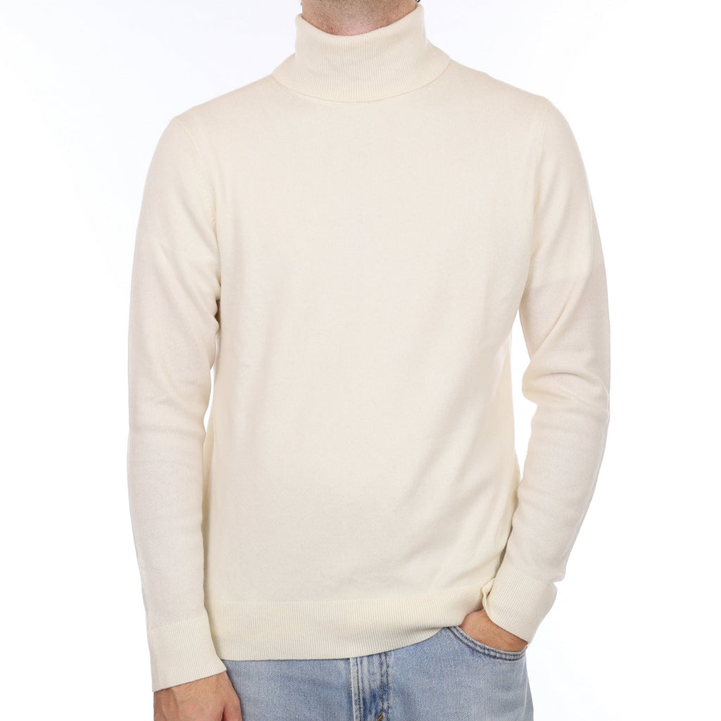 Men's Cream Cashmere Polo Neck Jumper Large/Tall