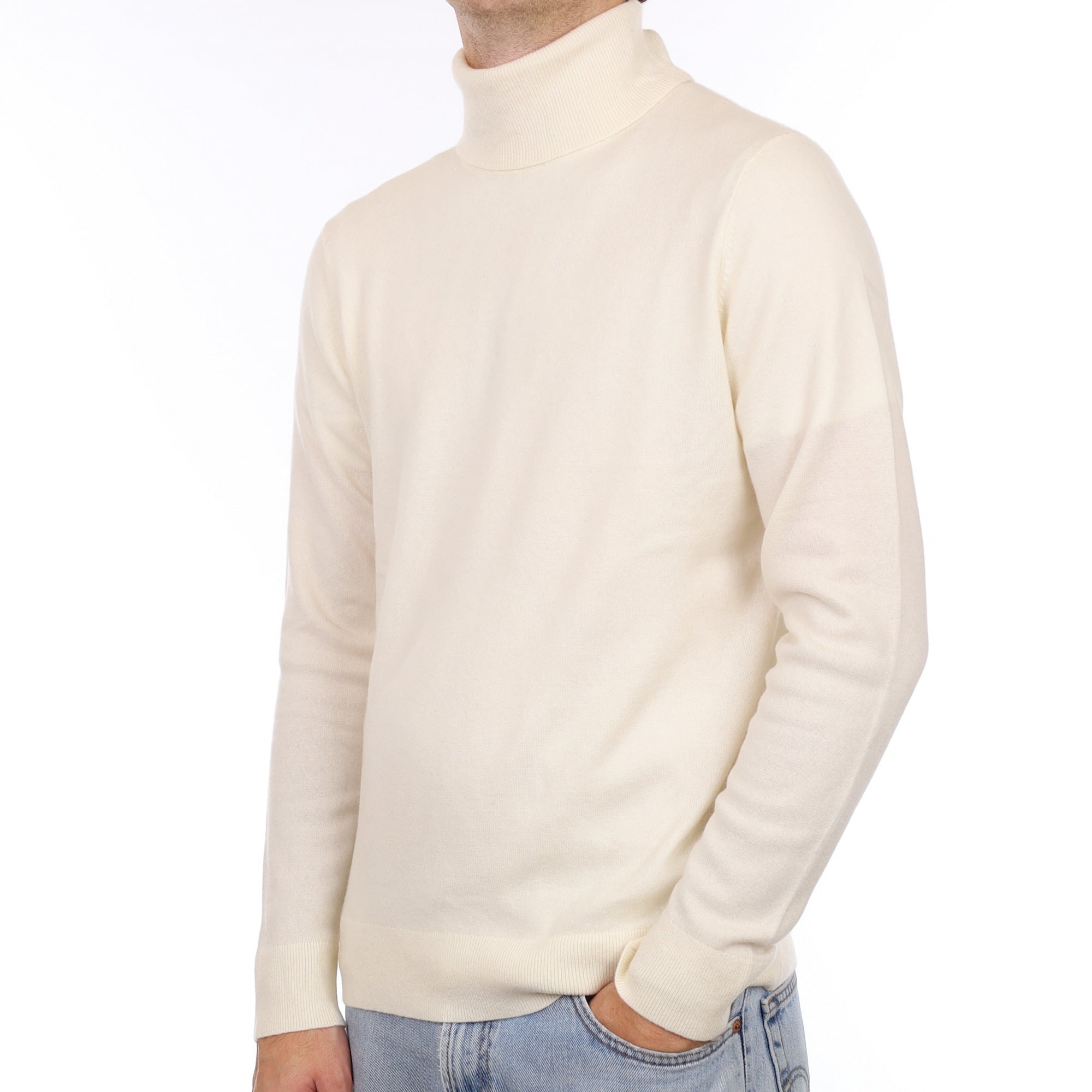 Men's Cream Cashmere Polo Neck Jumper Large/Tall