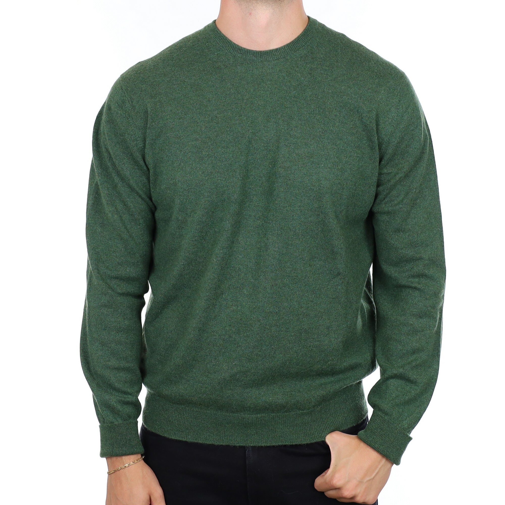 Men's Begg & Co Forest Green Cashmere Crew Neck Jumper XL