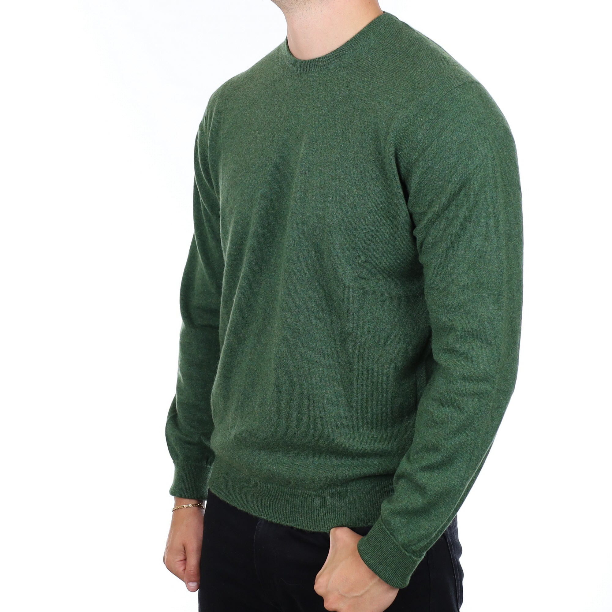 Men's Begg & Co Forest Green Cashmere Crew Neck Jumper XL