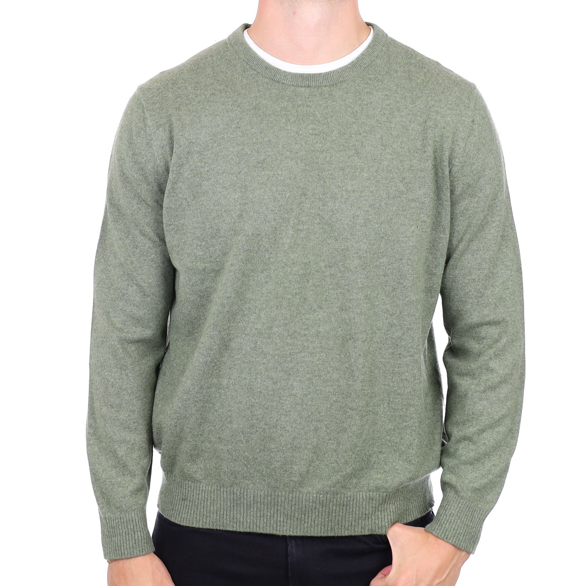 Men's Sage Green Cashmere Crew Neck Jumper XL