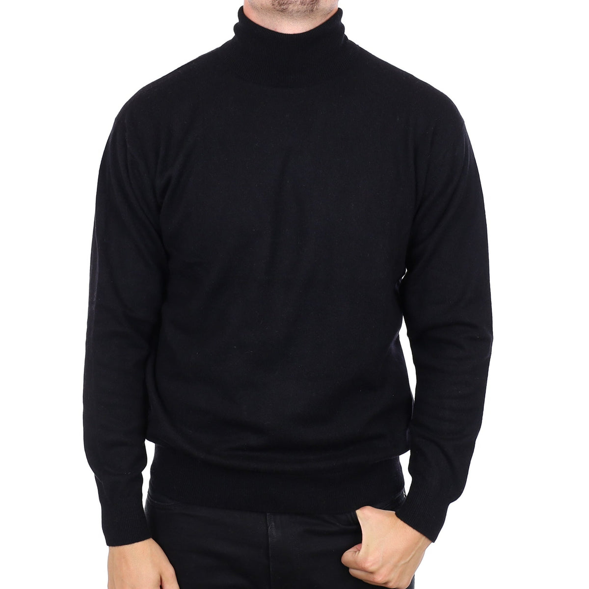 Men's Black Cashmere Polo Neck Jumper XL