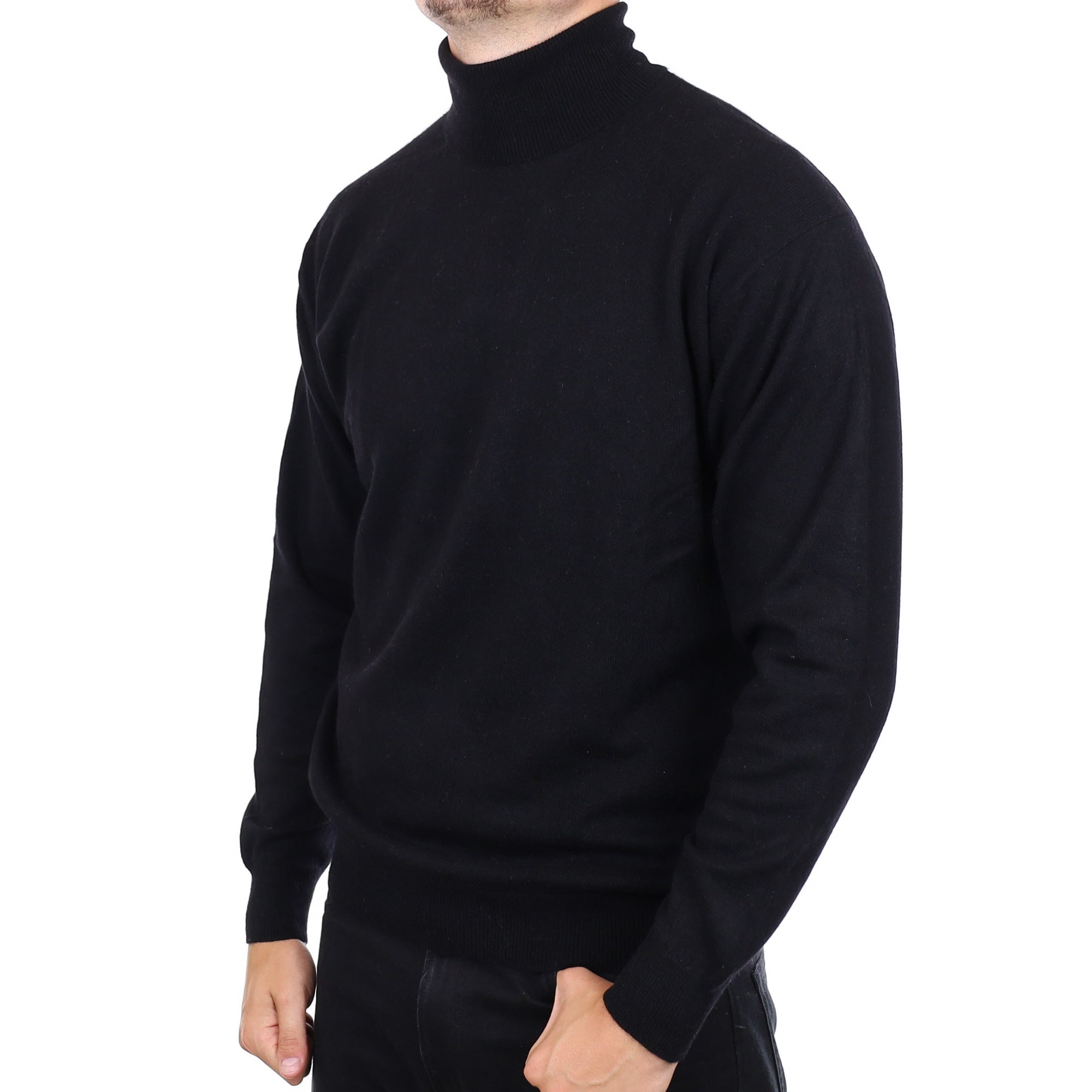 Men's Black Cashmere Polo Neck Jumper XL