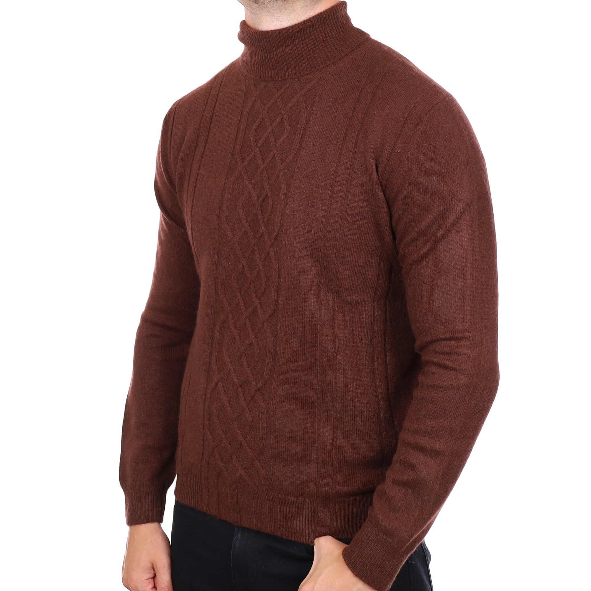 Men's Corneliani Pecan Brown Cashmere Polo Neck Jumper XL
