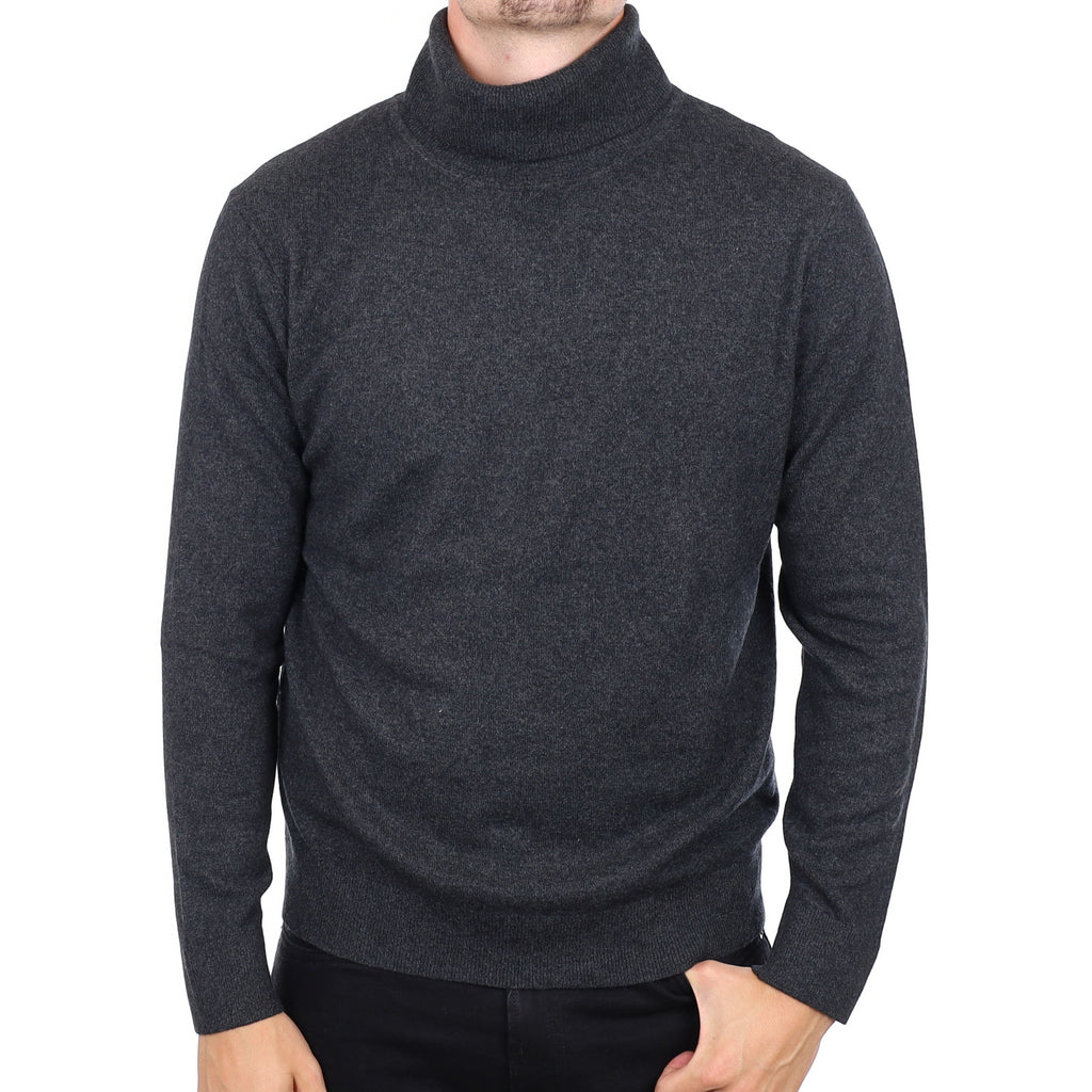 Men's Granite Grey Cashmere Polo Neck Jumper XL