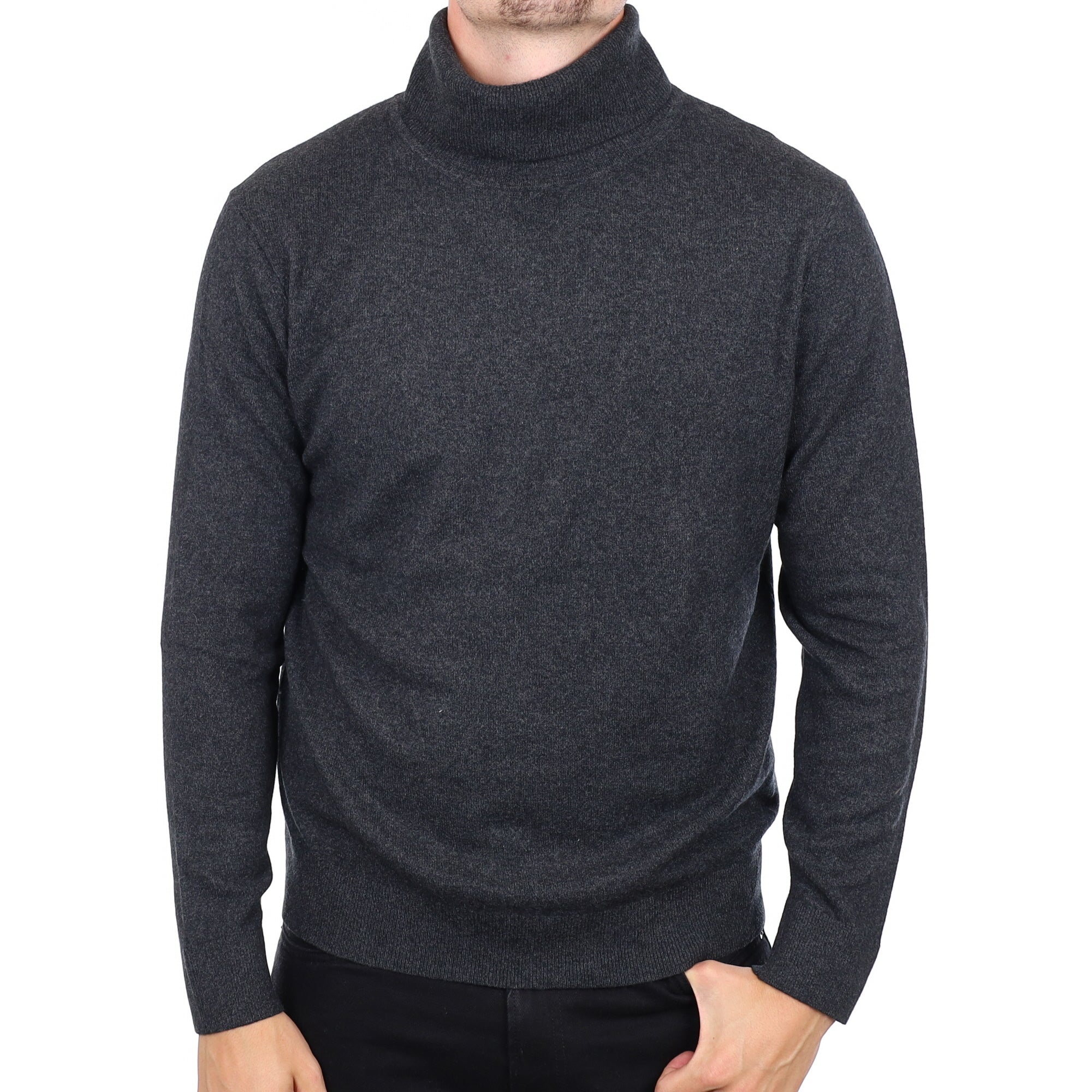 Men's Granite Grey Cashmere Polo Neck Jumper XL
