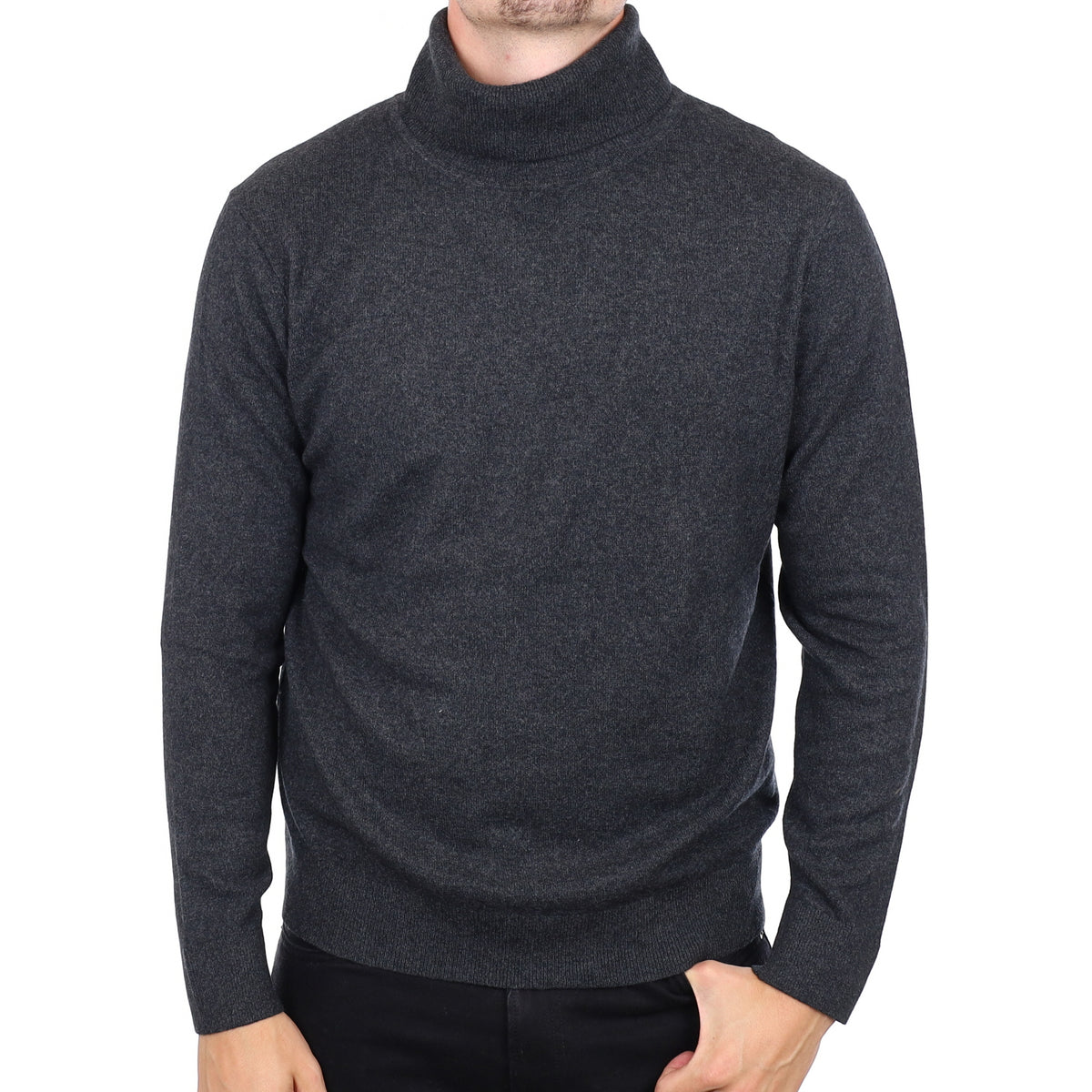 Men's Granite Grey Cashmere Polo Neck Jumper XL