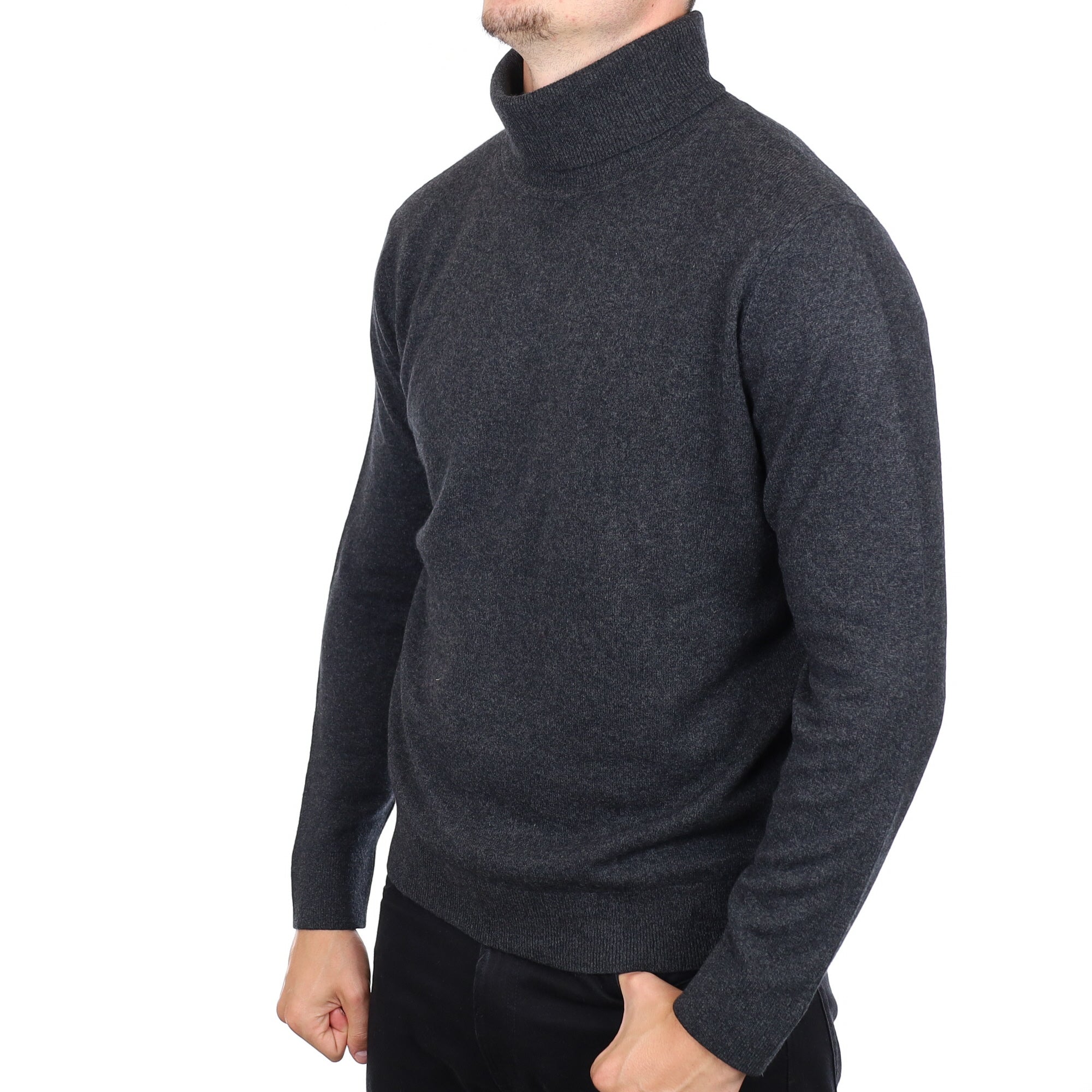 Men's Granite Grey Cashmere Polo Neck Jumper XL