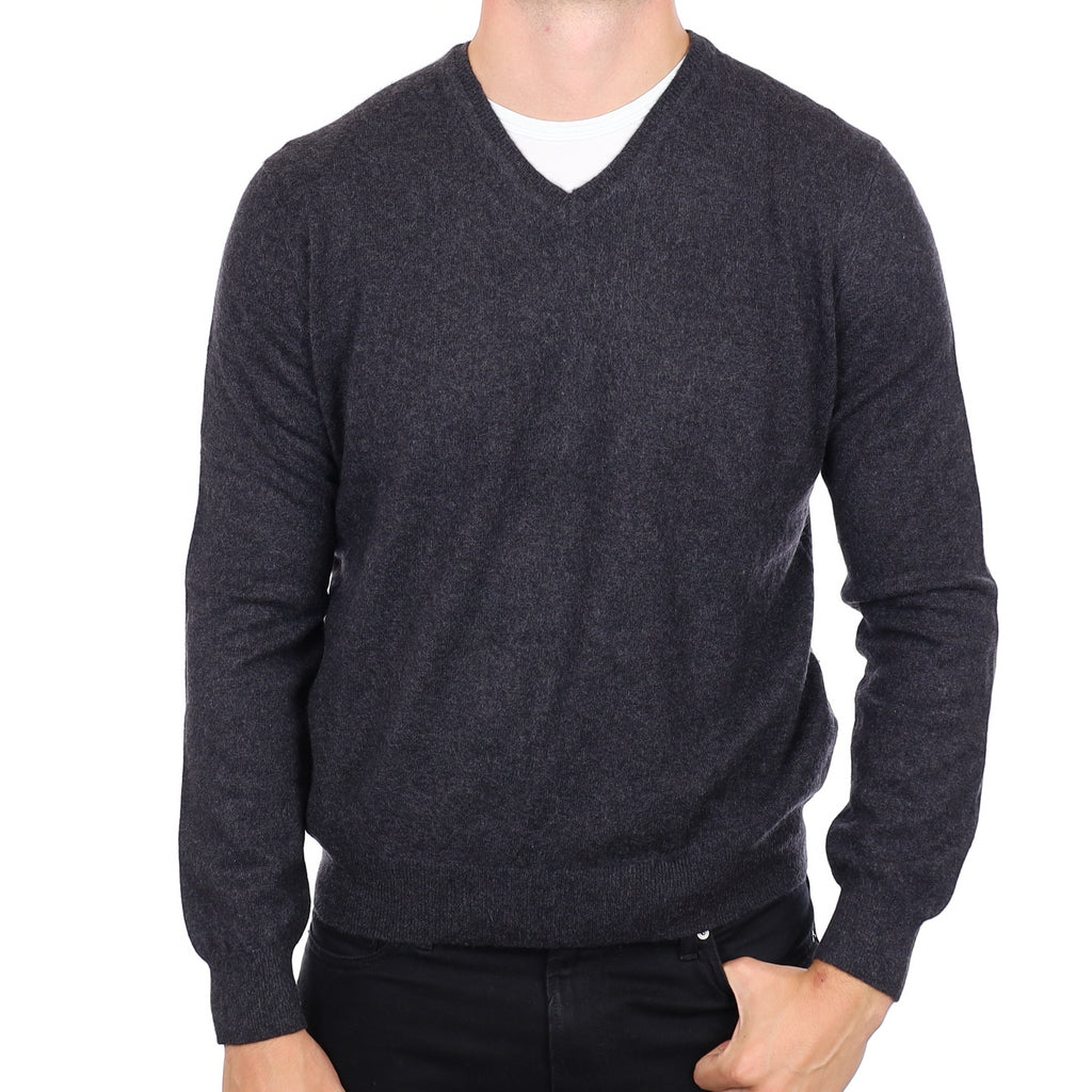 Men's Charcoal Grey Cashmere V Neck Jumper XL