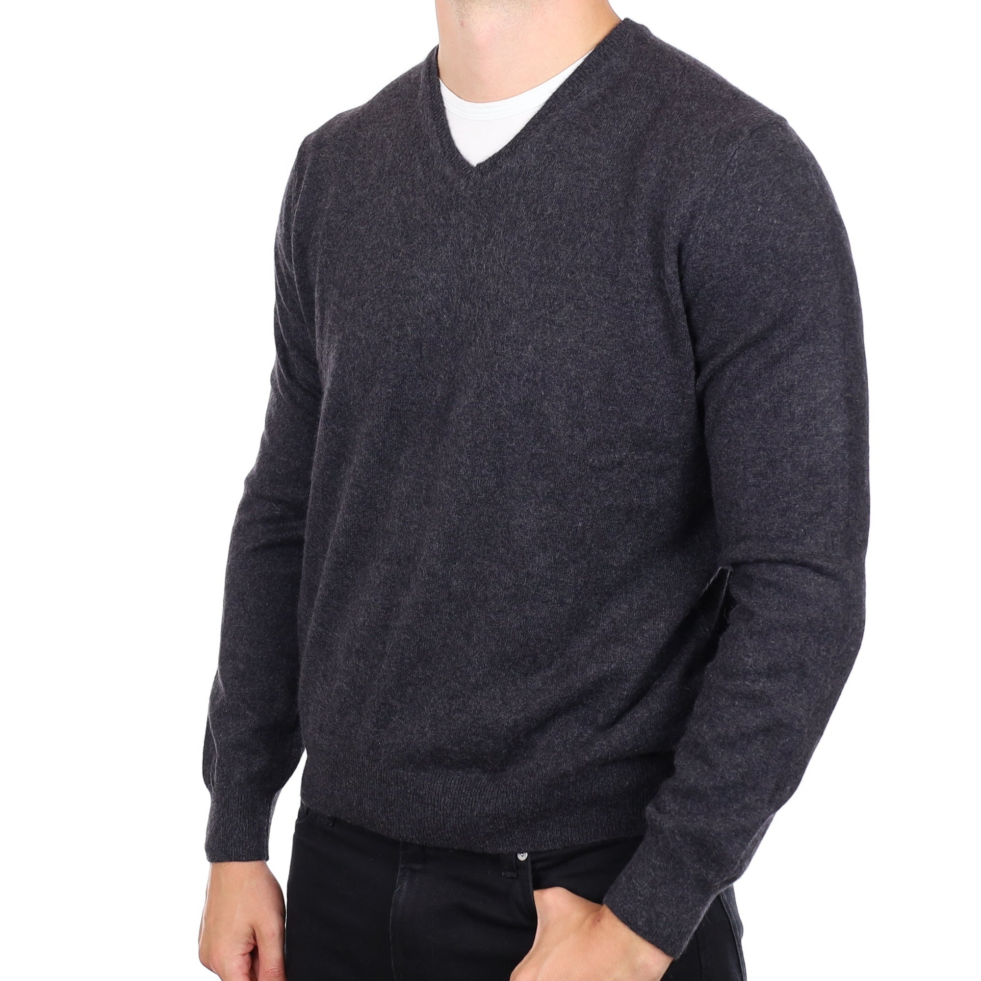 Men's Charcoal Grey Cashmere V Neck Jumper XL