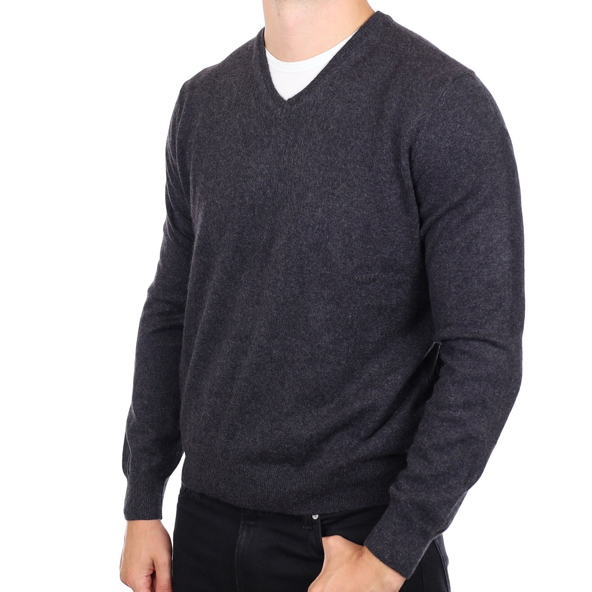 Men's Charcoal Grey Cashmere V Neck Jumper XL