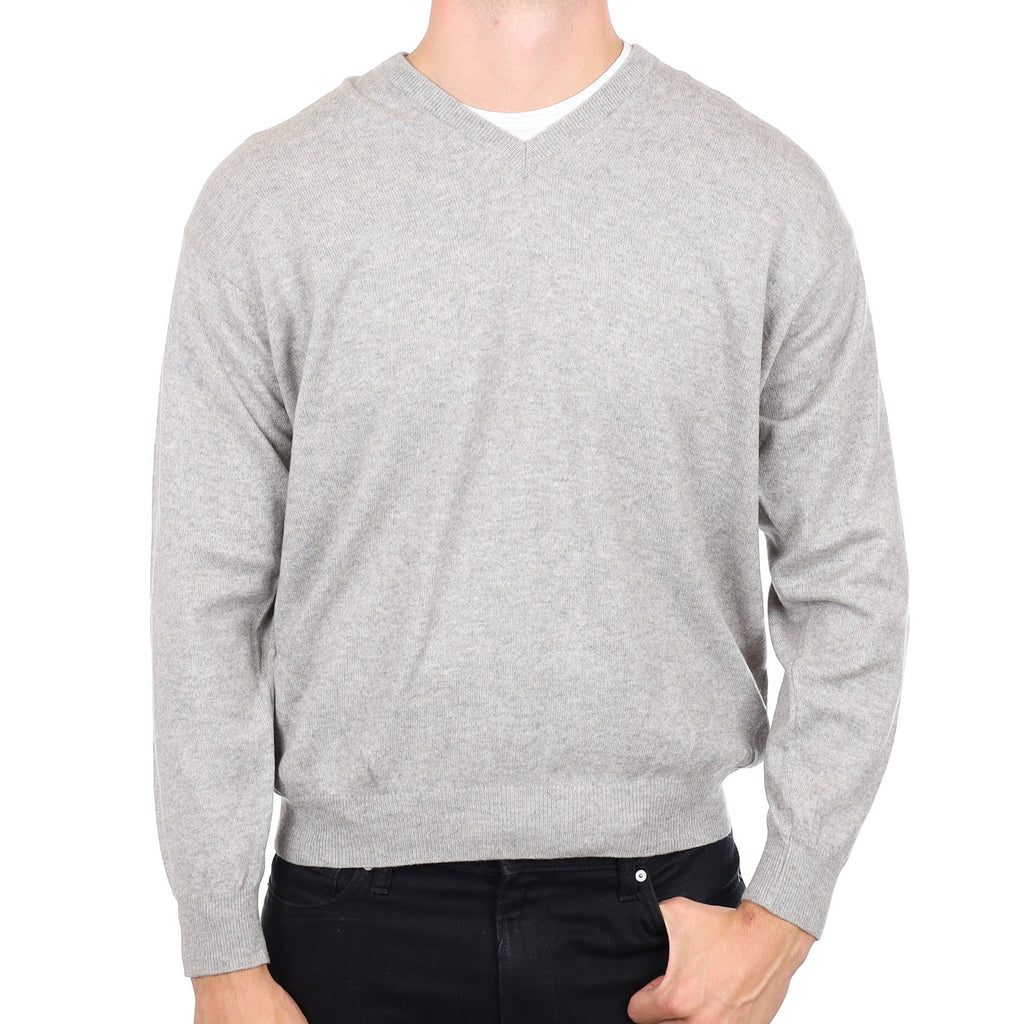 Men's Italian Smoke Grey Cashmere V Neck Jumper XL