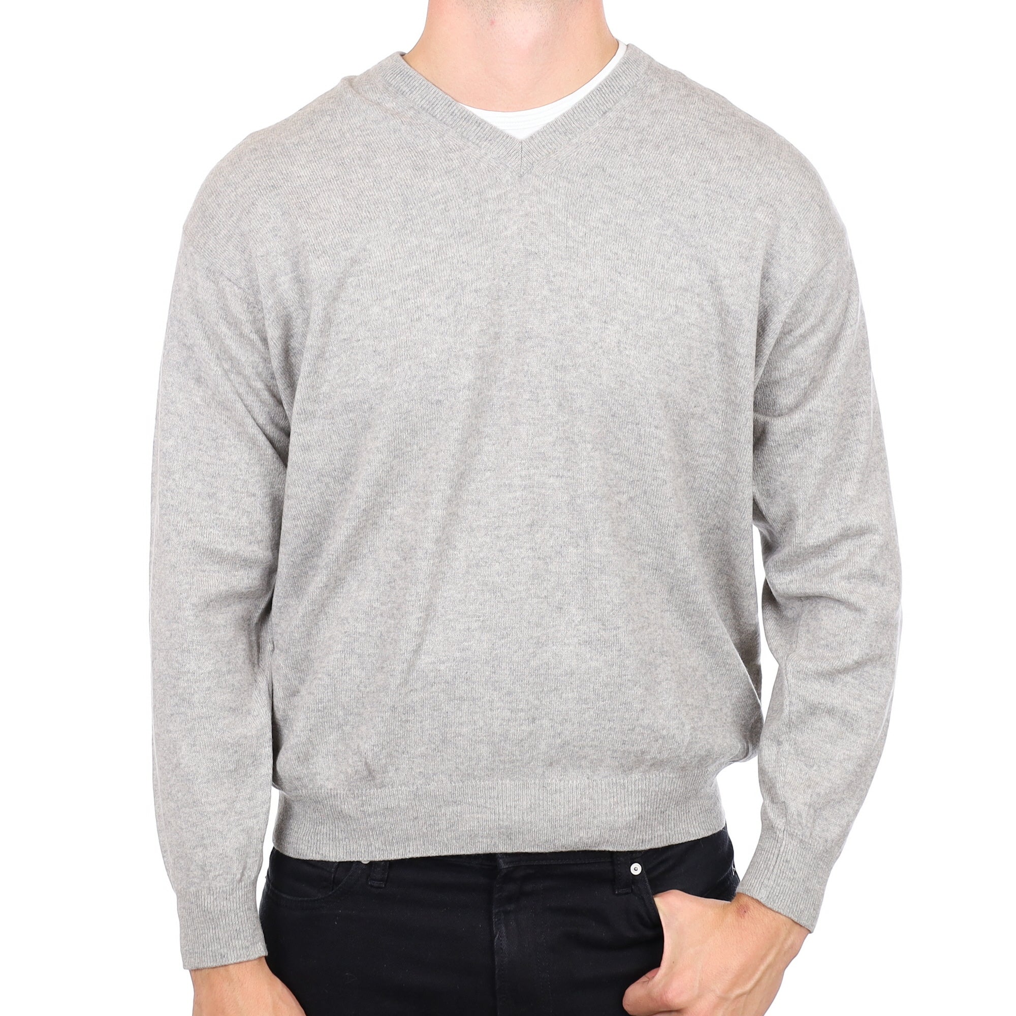 Men's Italian Smoke Grey Cashmere V Neck Jumper XL