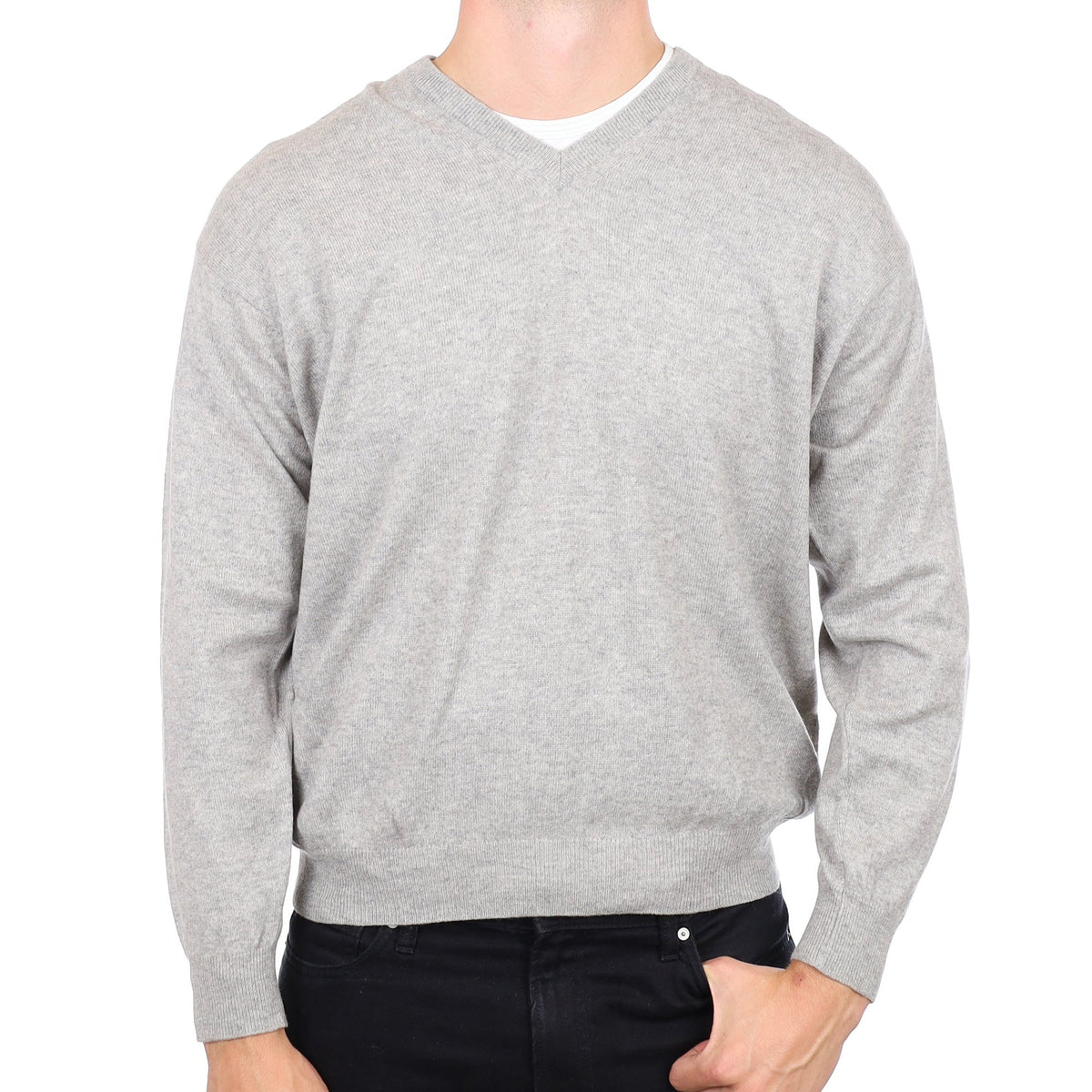 Men's Italian Smoke Grey Cashmere V Neck Jumper XL