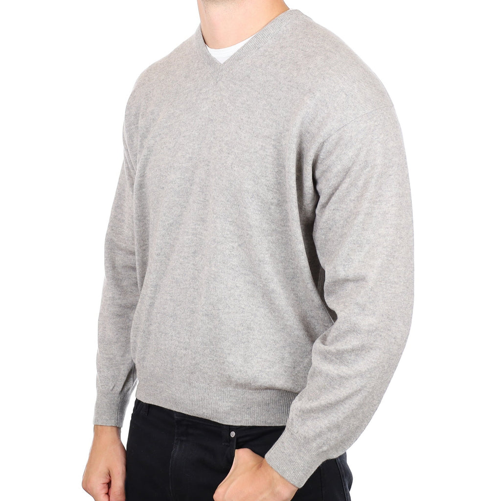Men's Italian Smoke Grey Cashmere V Neck Jumper XL