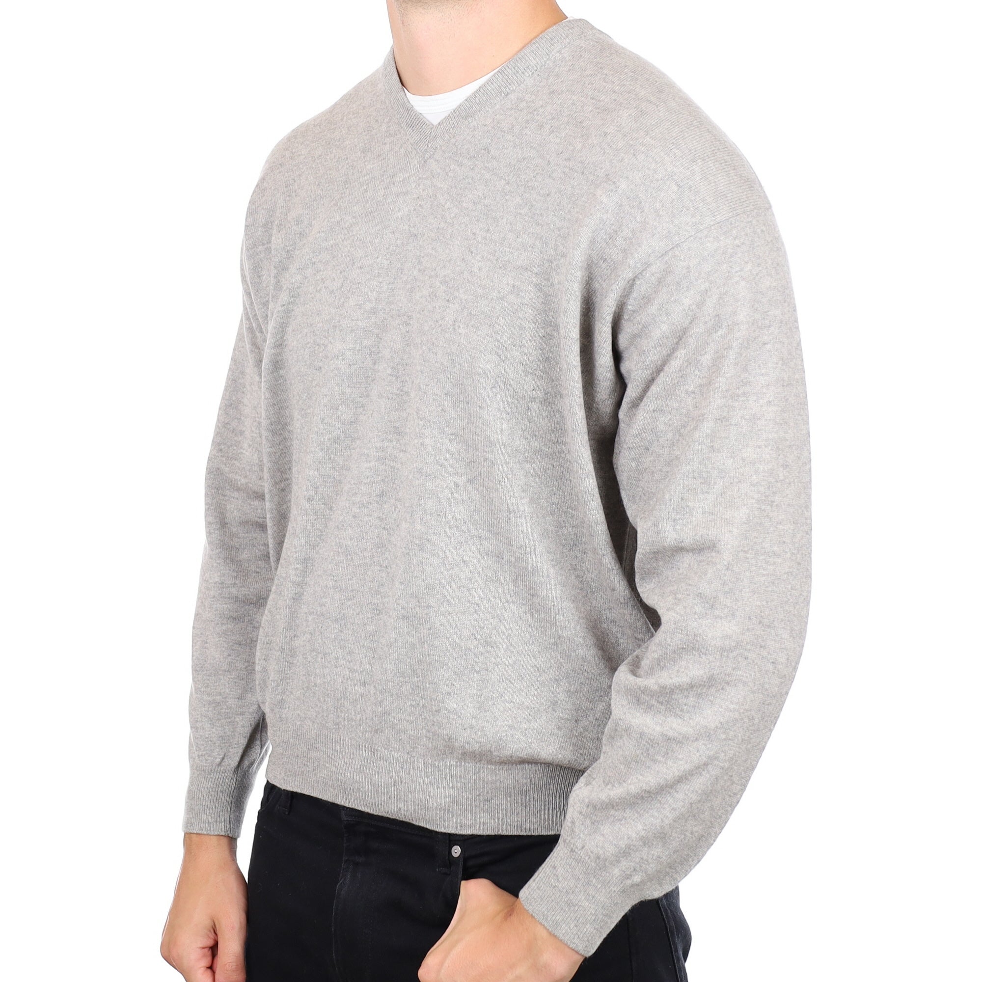 Men's Italian Smoke Grey Cashmere V Neck Jumper XL