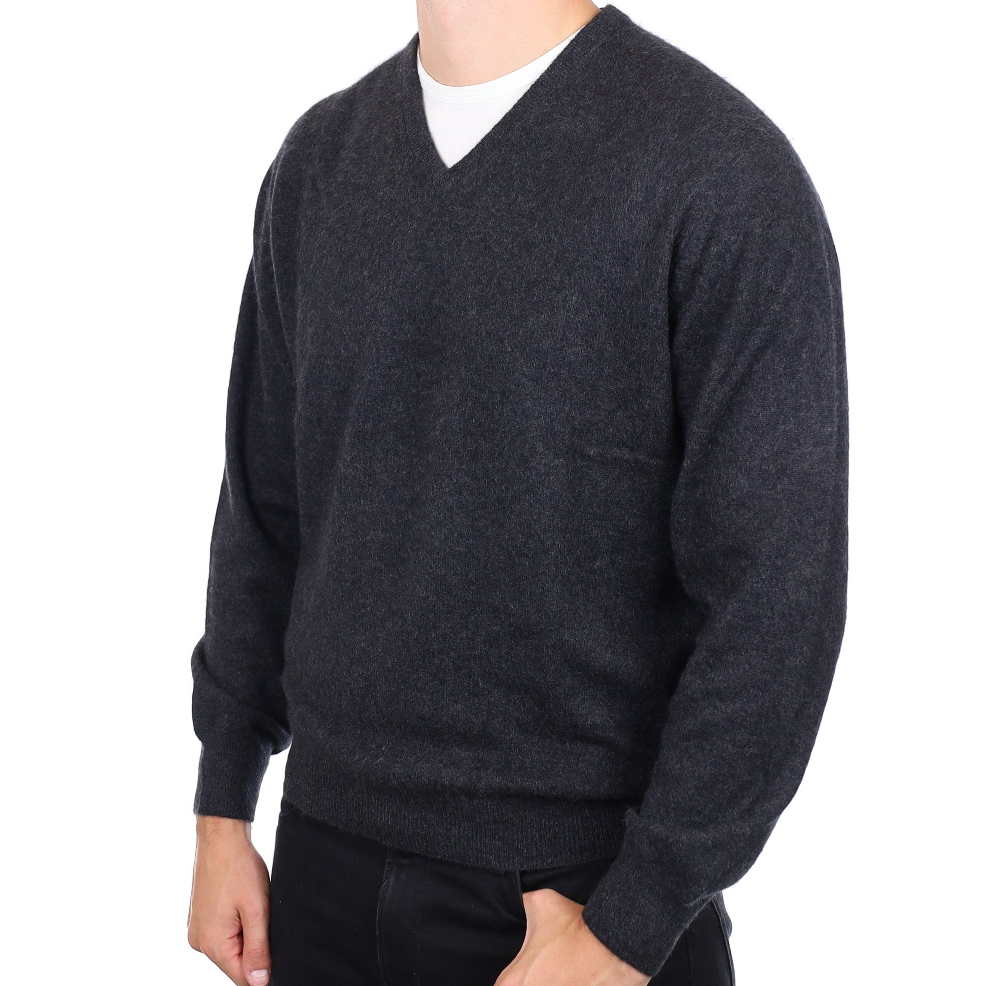 Men's Charcoal Grey Cashmere V Neck Jumper XL