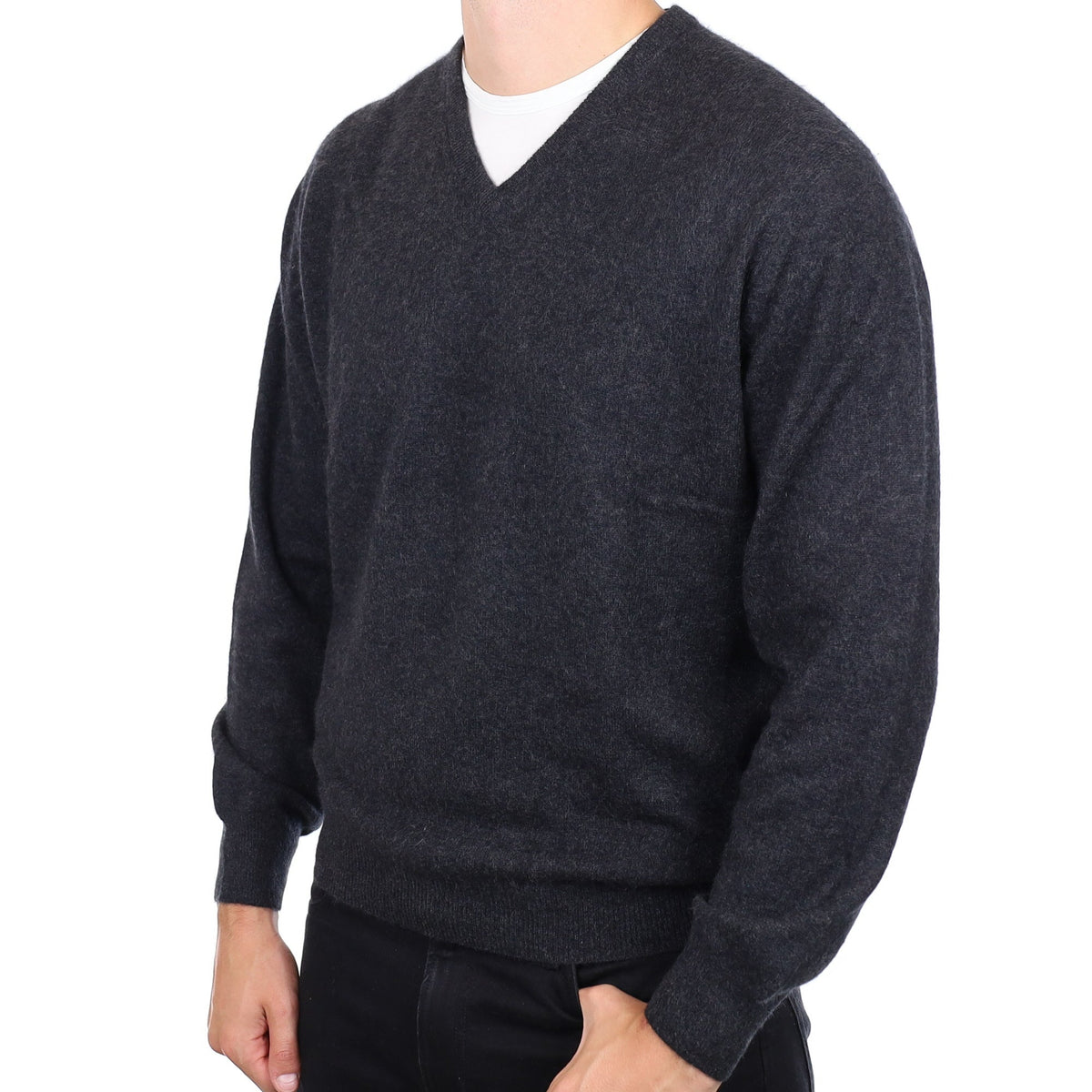 Men's Charcoal Grey Cashmere V Neck Jumper XL