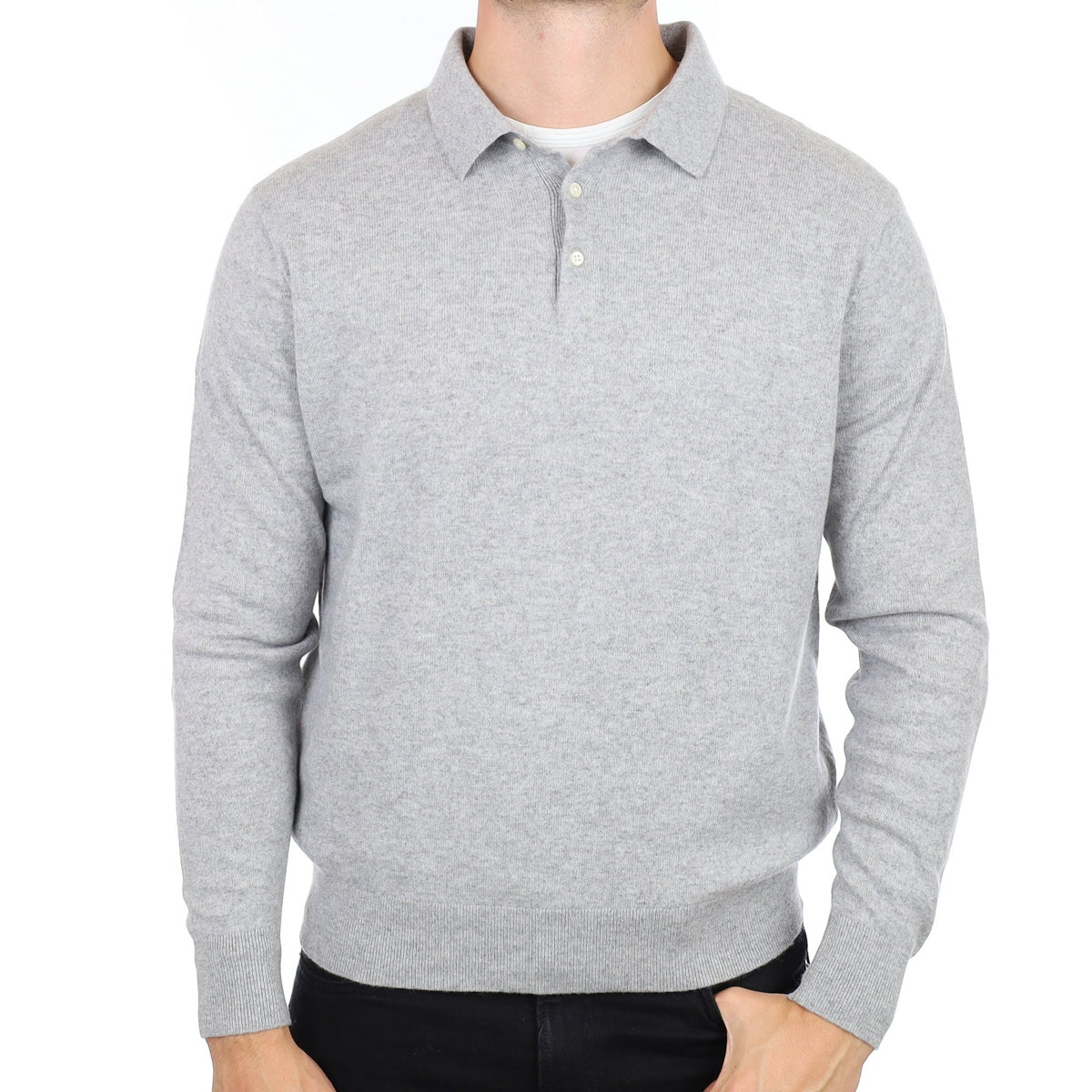 Men's Smoke Grey Cashmere Collared 1/4 Button Jumper XXL