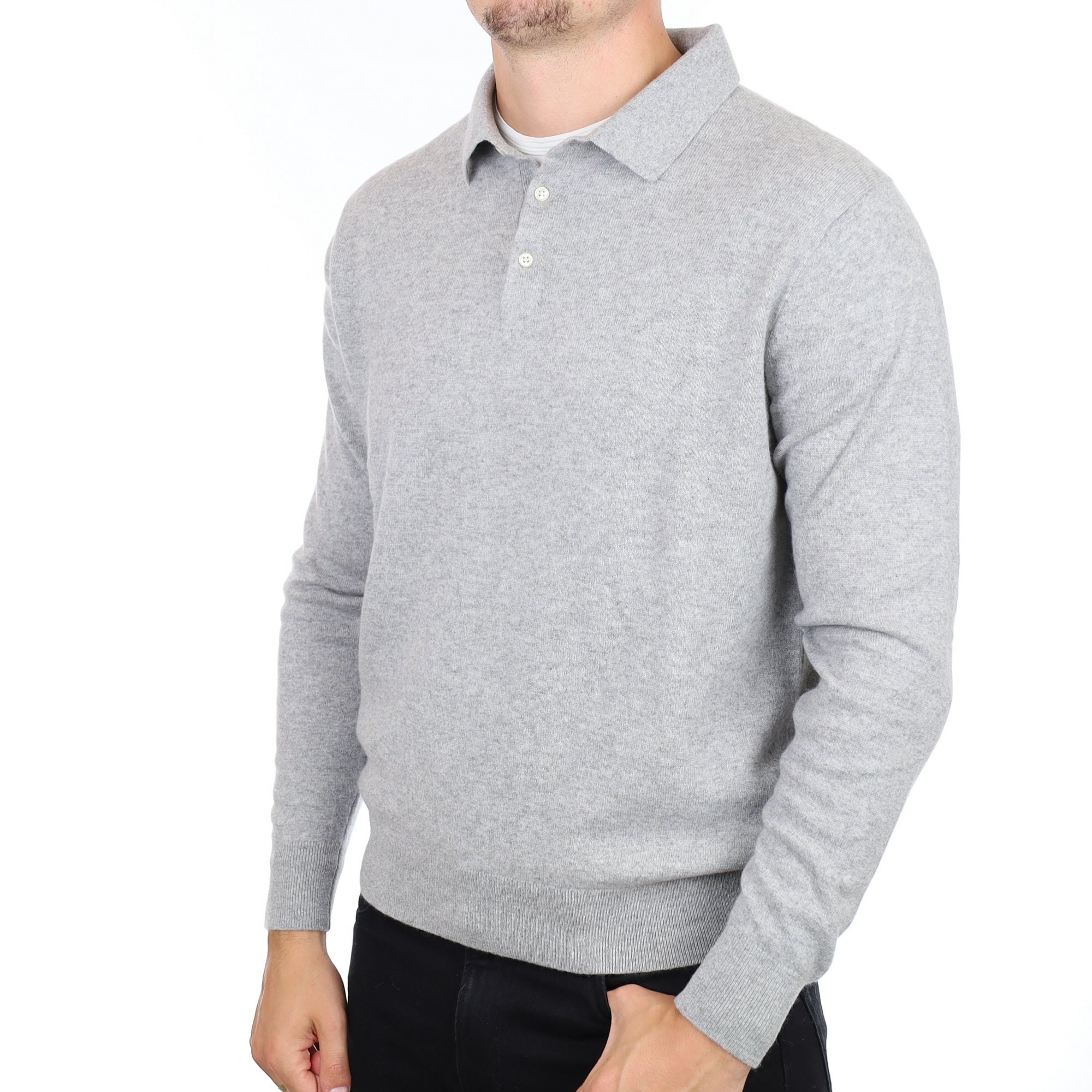 Men's Smoke Grey Cashmere Collared 1/4 Button Jumper XXL